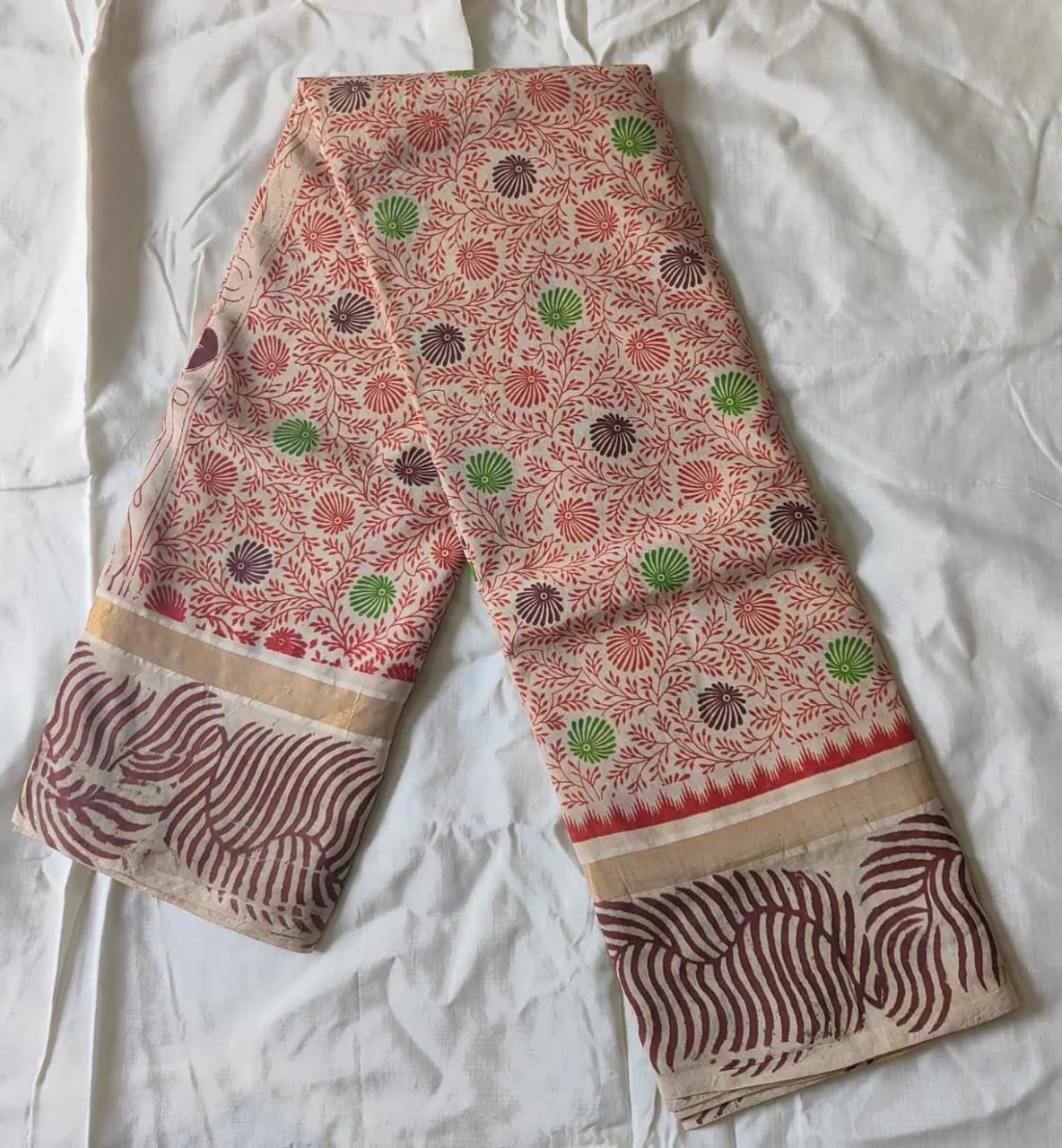 Exquisite Handloom Nellore Silk Saree with Kalamkari Print & Hand Printed Border