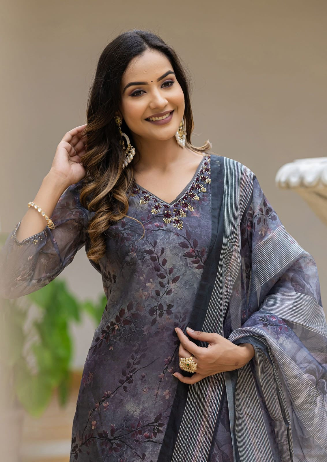 Organza Kurta Pant Dupatta Set with Beautiful Detailing Work – M to XXL