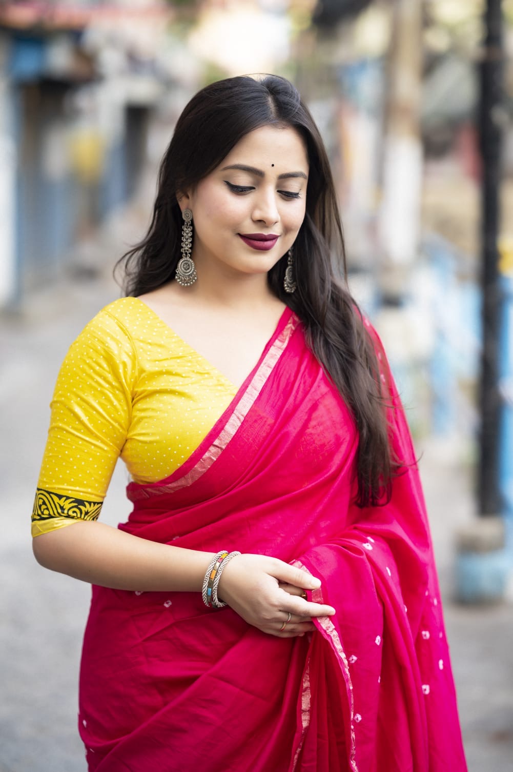 Exquisite Handcrafted Bandhani and Block Print Chanderi Cotton Saree