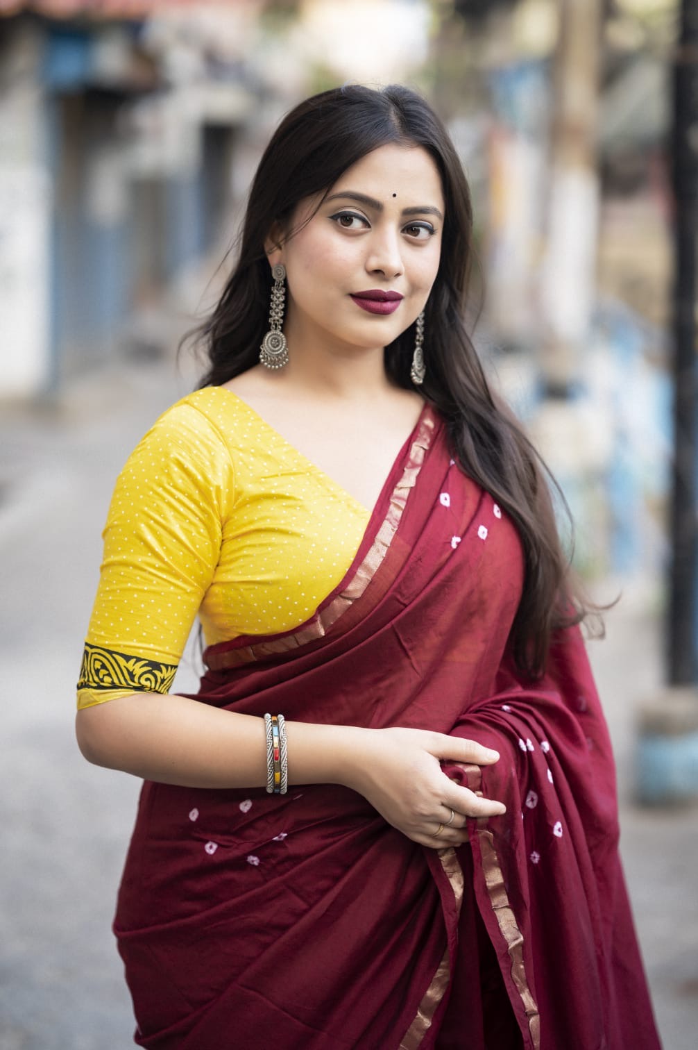 Exquisite Handcrafted Bandhani and Block Print Chanderi Cotton Saree