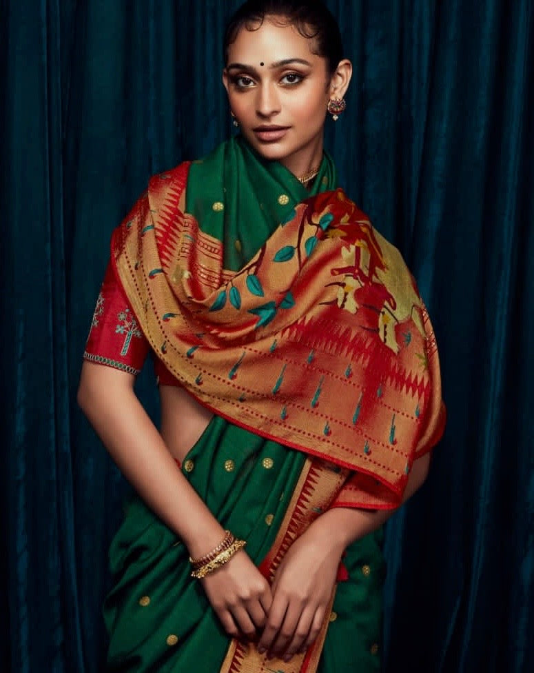 Soft Brasso Printed Saree with Fancy Border, Tassel Pallu and Work Blouse for Women – Party and Festival Wear