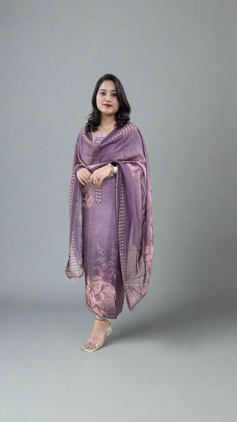 Pure Viscose Muslin Shimmer Fabric with Digital Printing, featuring Heavy Aari Sequence Mirror Work