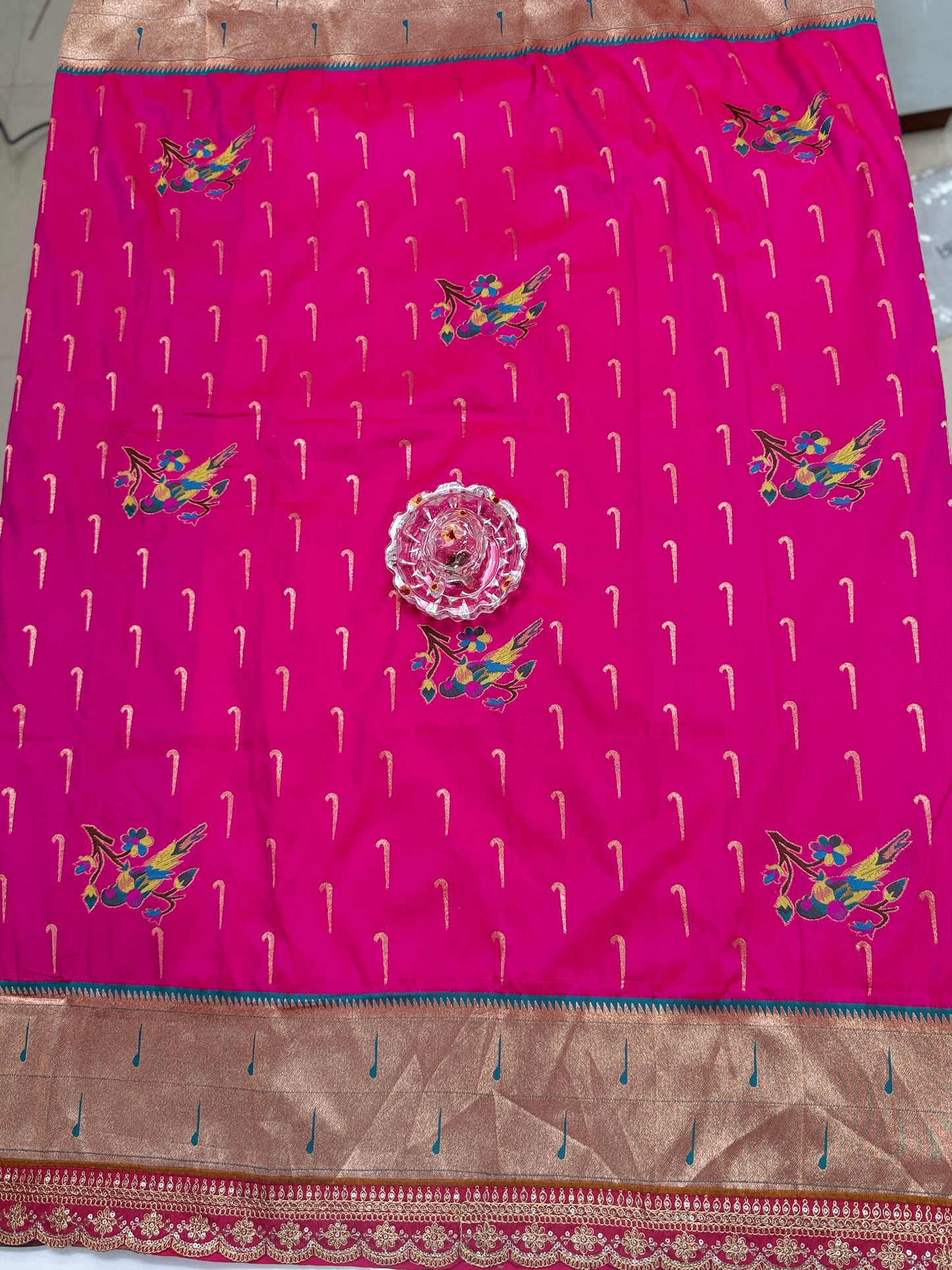 Paithani Lace Border Soft Silk Saree with Contrast Blouse for Women
