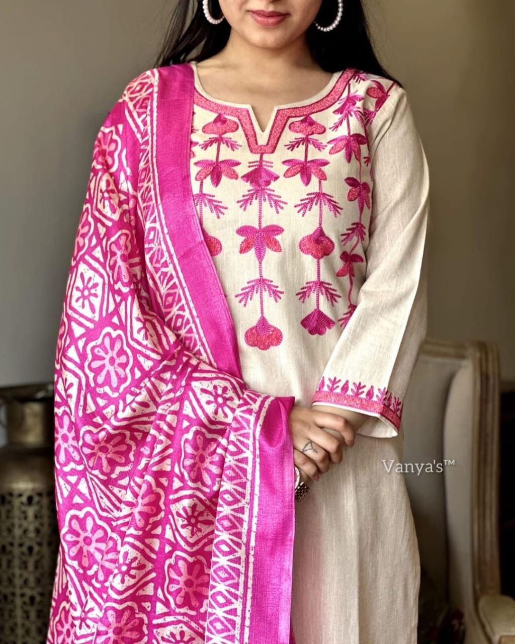 Premium Handloom South Cotton Kurta Pant and K-Silk Dupatta Set