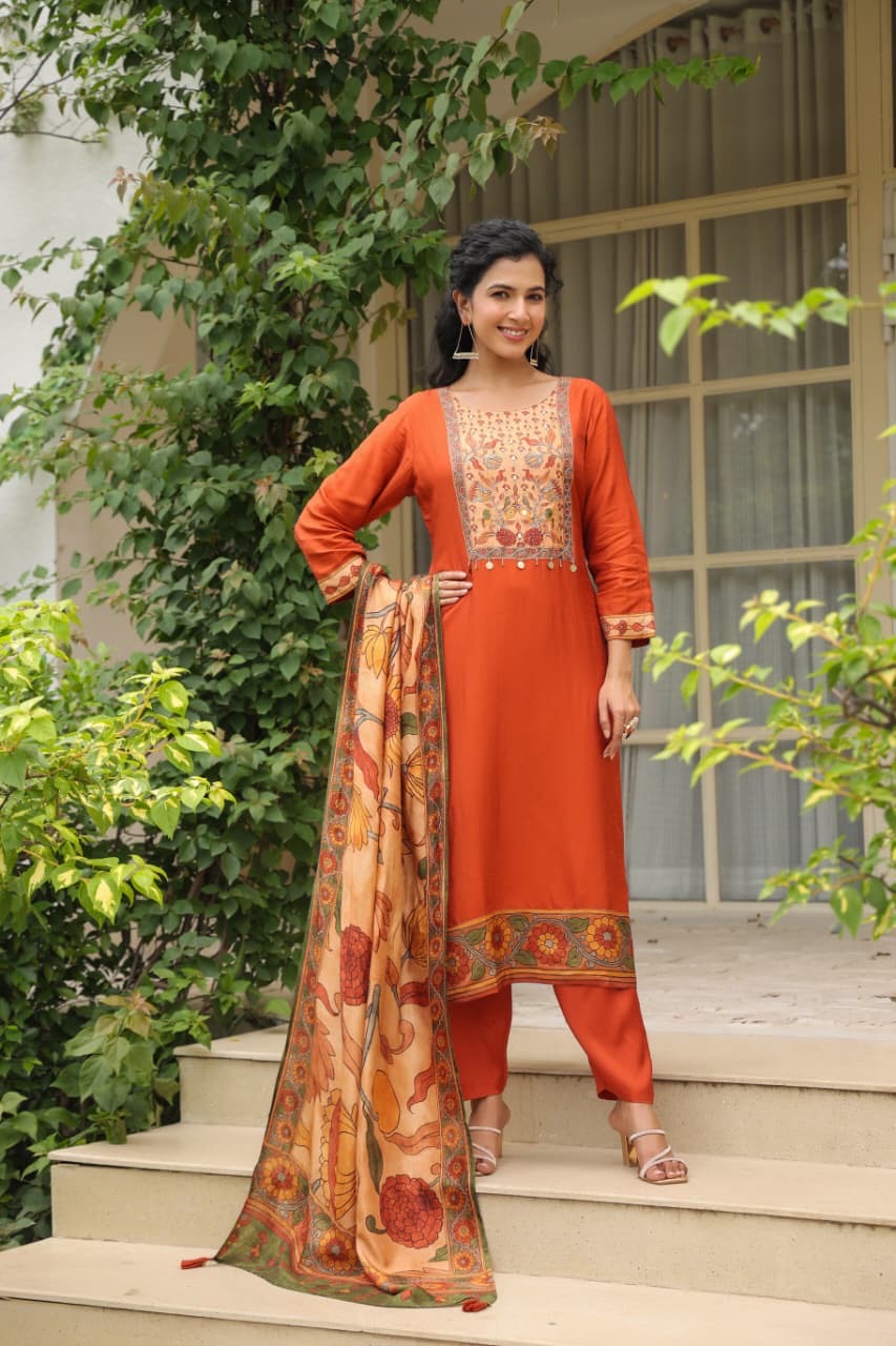 Dola Silk Suit Set with Cotton Lining and Printed Dupatta for Women – Sizes 38 to 46