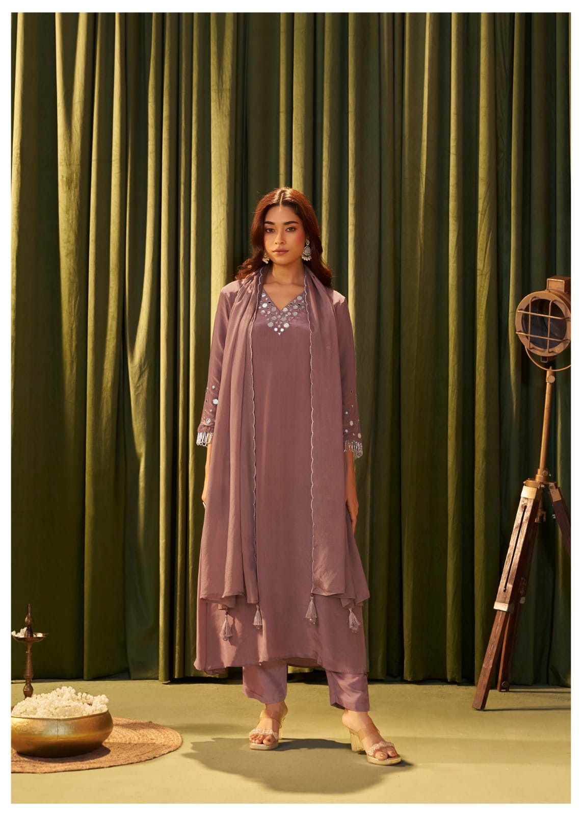 Women's Crepe Mirror and Cutdana Work Kurta Pant Dupatta Set – M to XXL