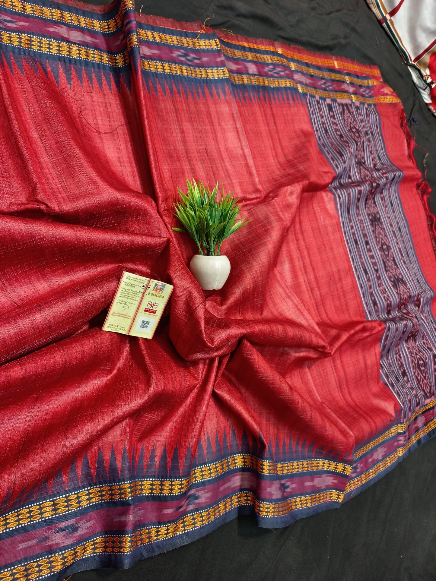 CLEARANCE SALE Elegance Embroidered Handloom Tussar Silk Saree with Ikkat and Vidarbha Temple Border