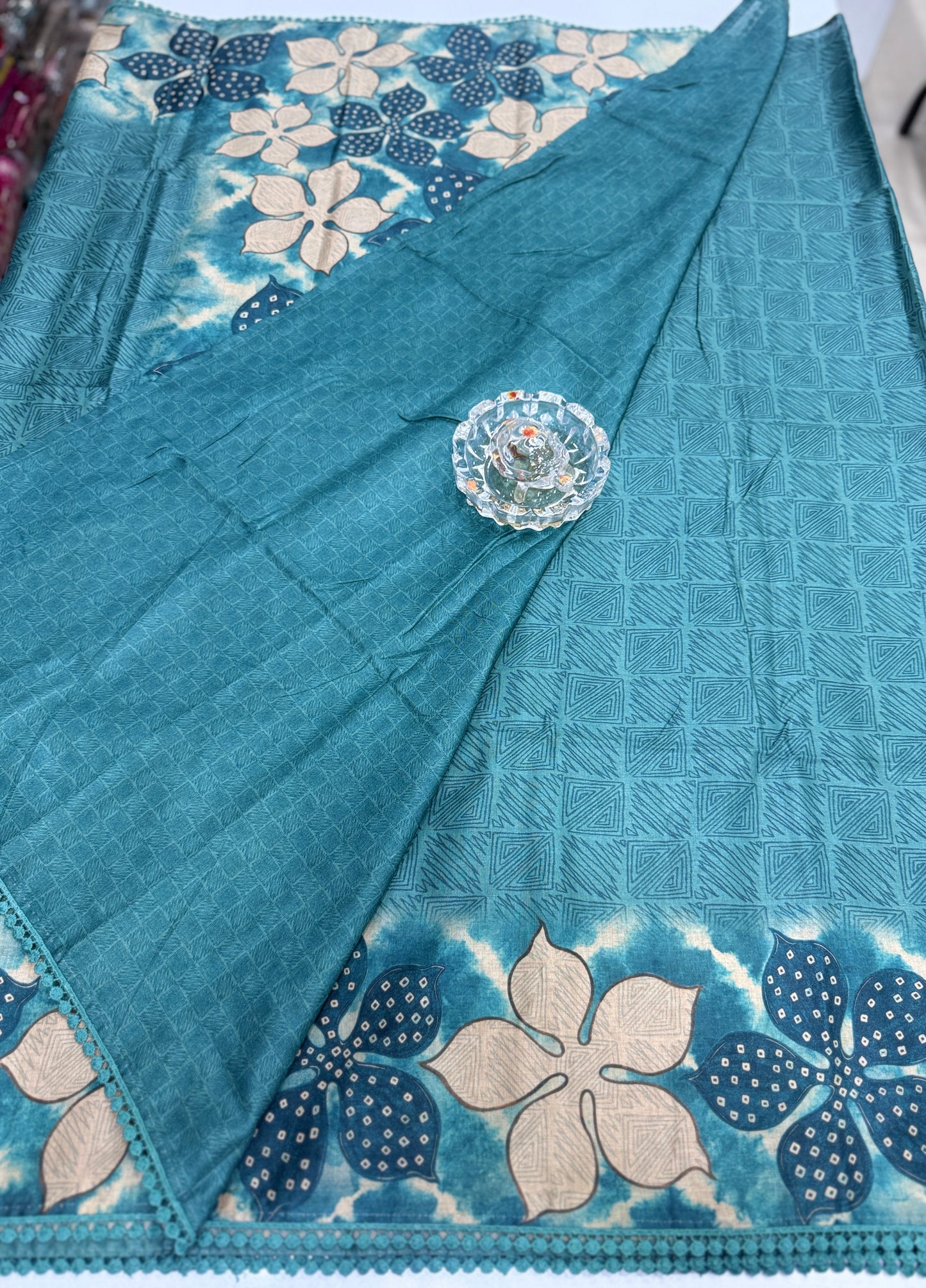 Nilambari Silk Floral Printed Saree with Lace Border