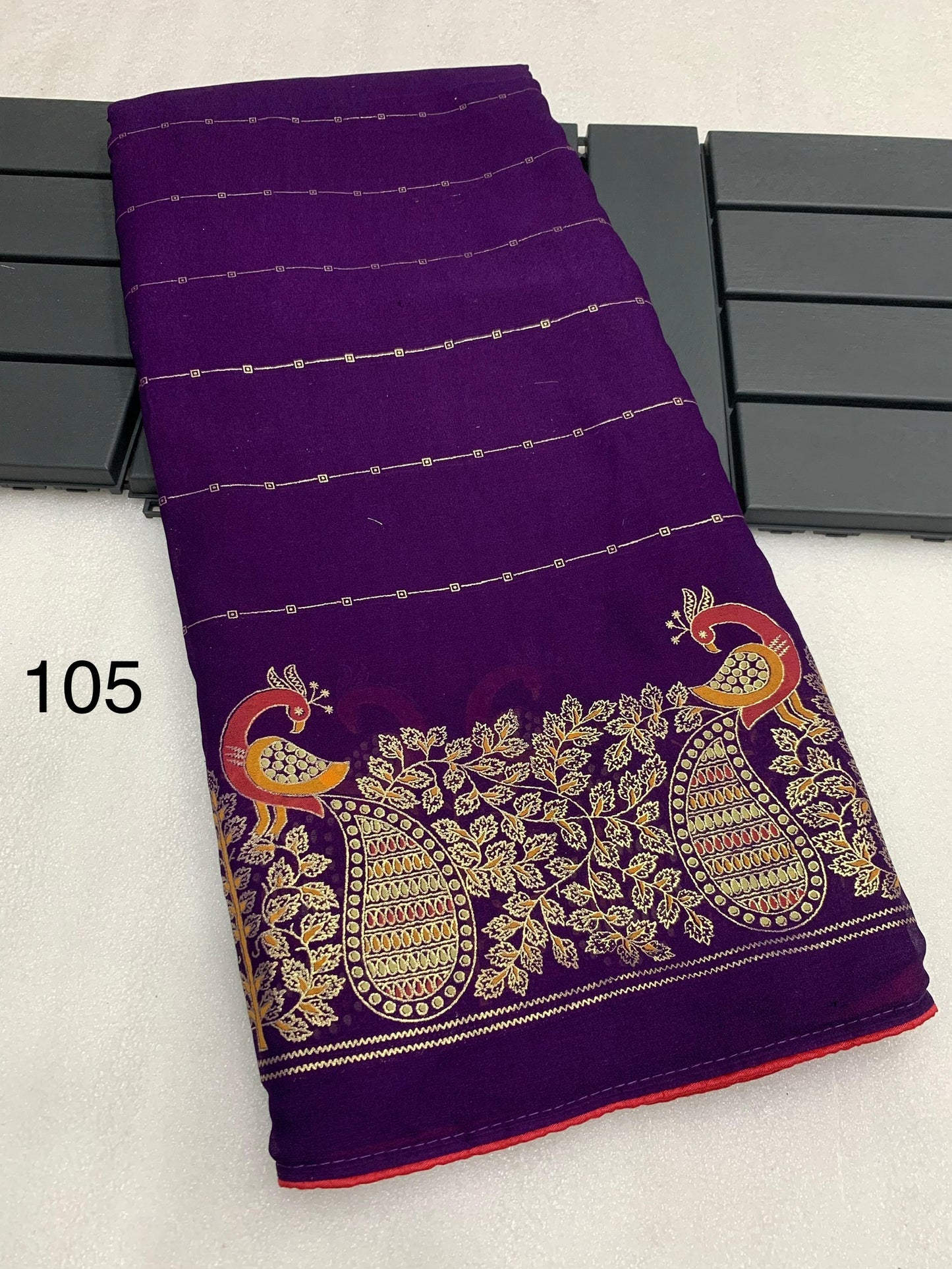 Bamber Viscose Georgette Saree with Mill Foil Print and Running Blouse – Festive Wear