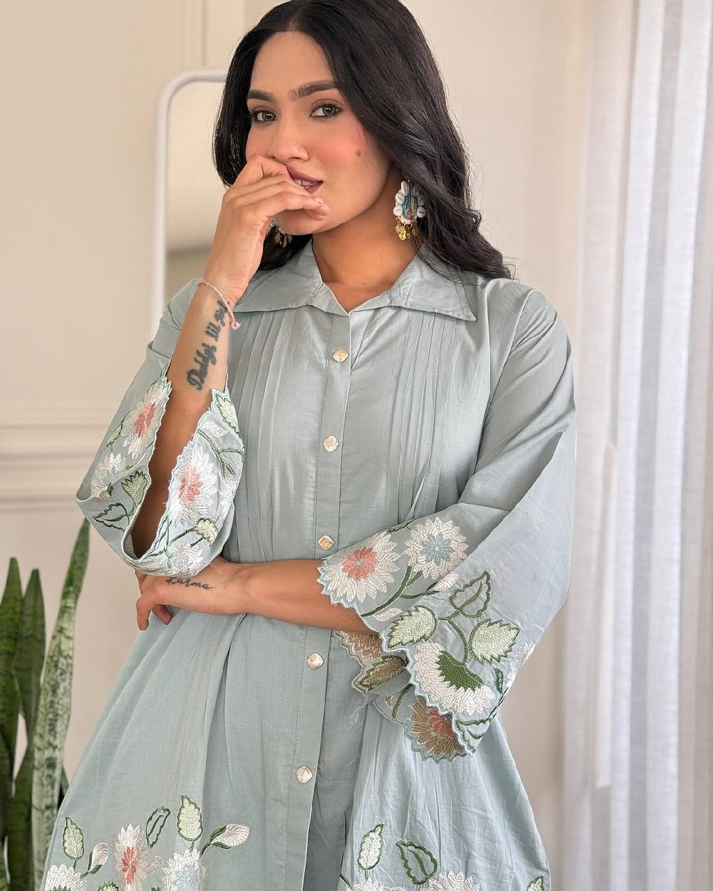Mani’s Fashions – Embroidered Cotton Kurta Pant Set