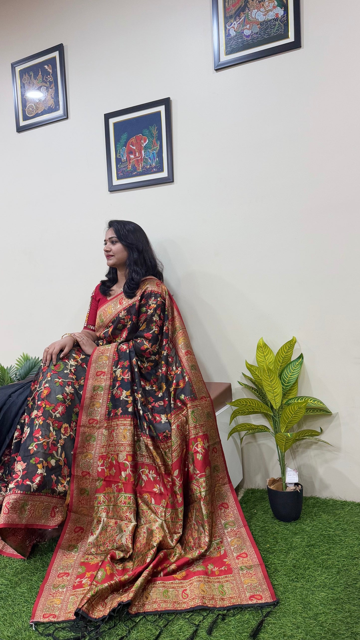 Semi Chanderi Pashmina Saree code 311