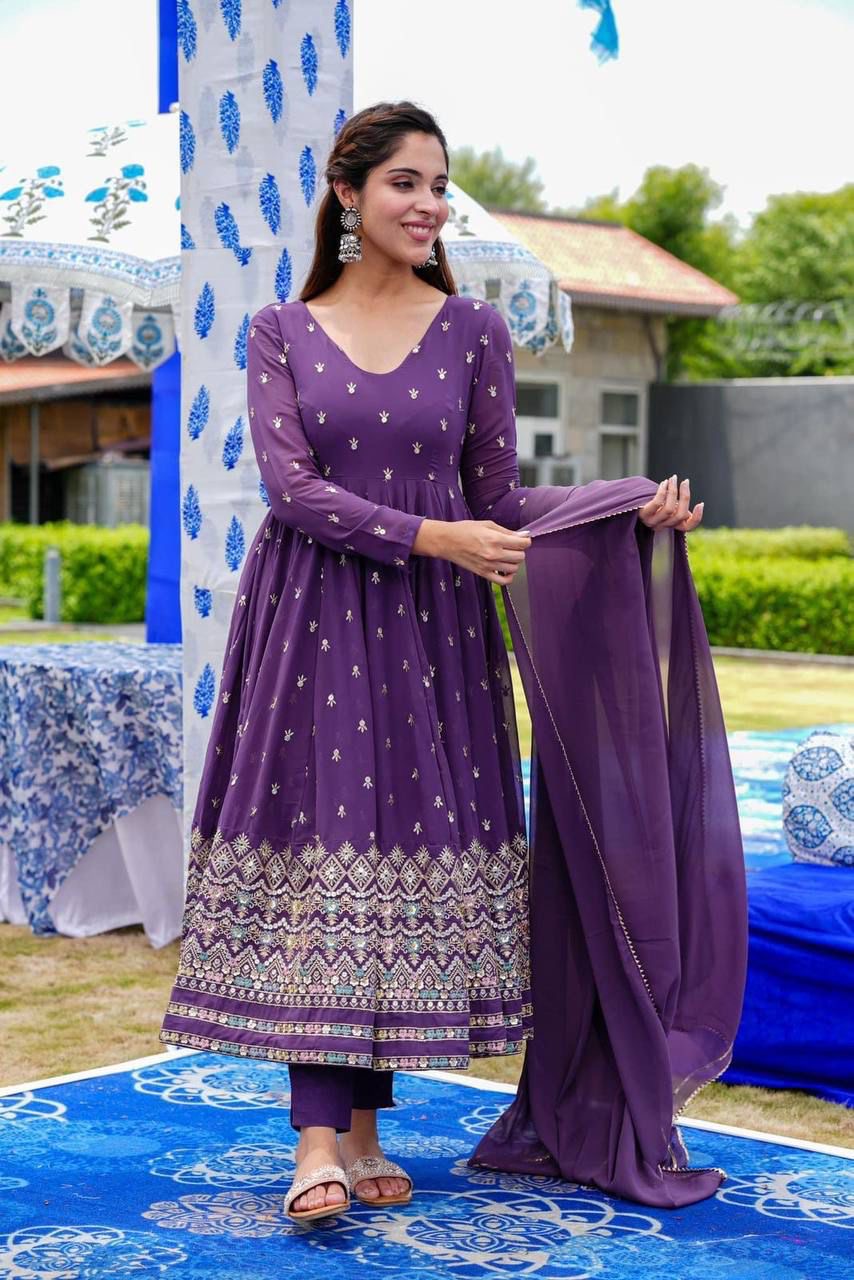 Festive Sale: Ethereal Purple Georgette Suit Set