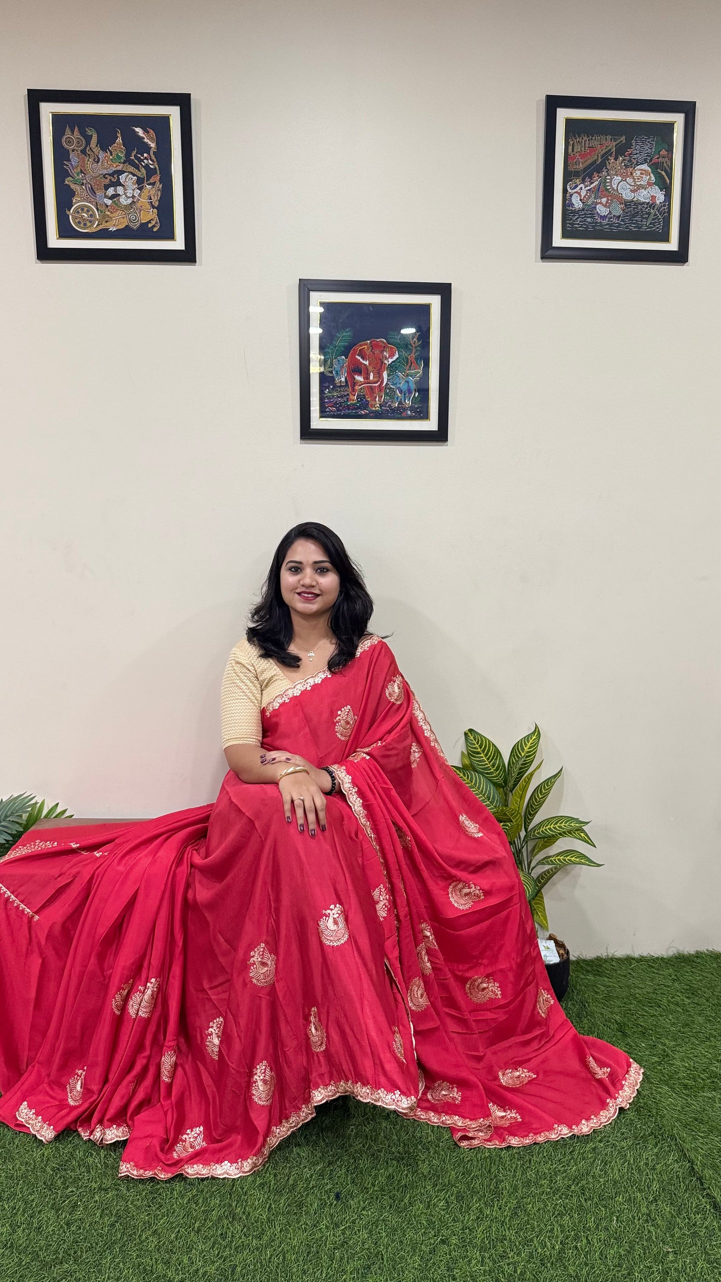 Embroidered Chinnon Fancy Saree