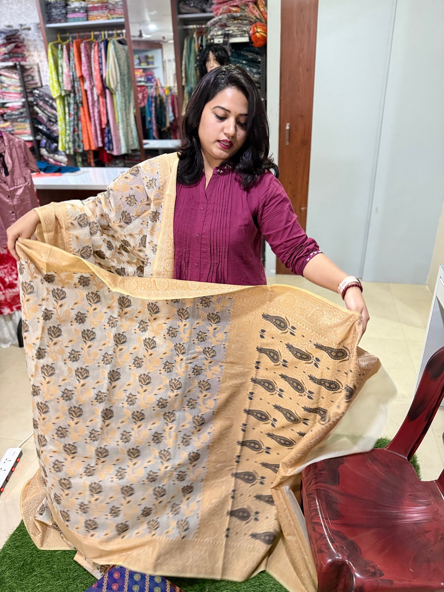 Kota Stripe Cotton Saree