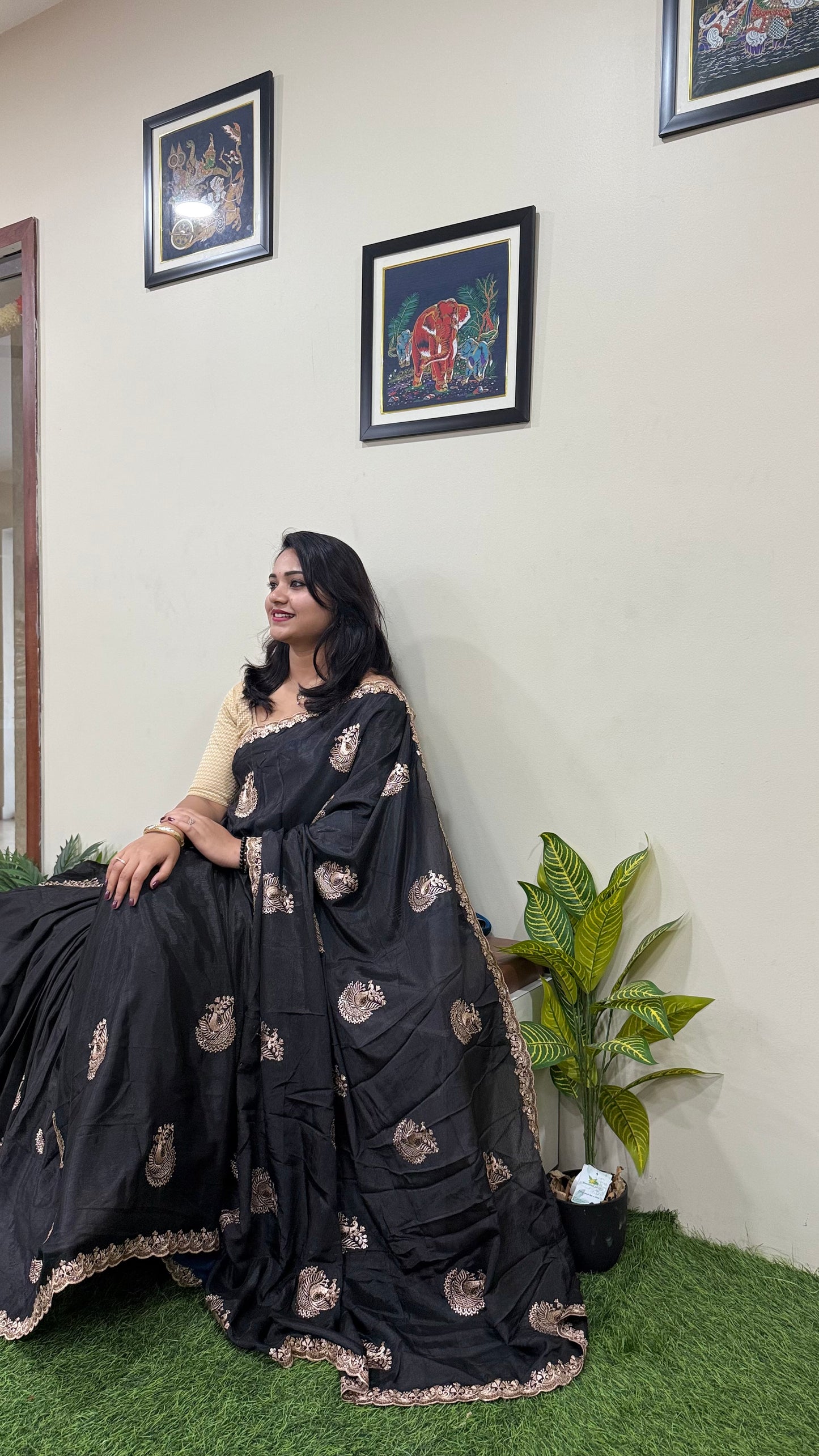 Embroidered Chinnon Fancy Saree