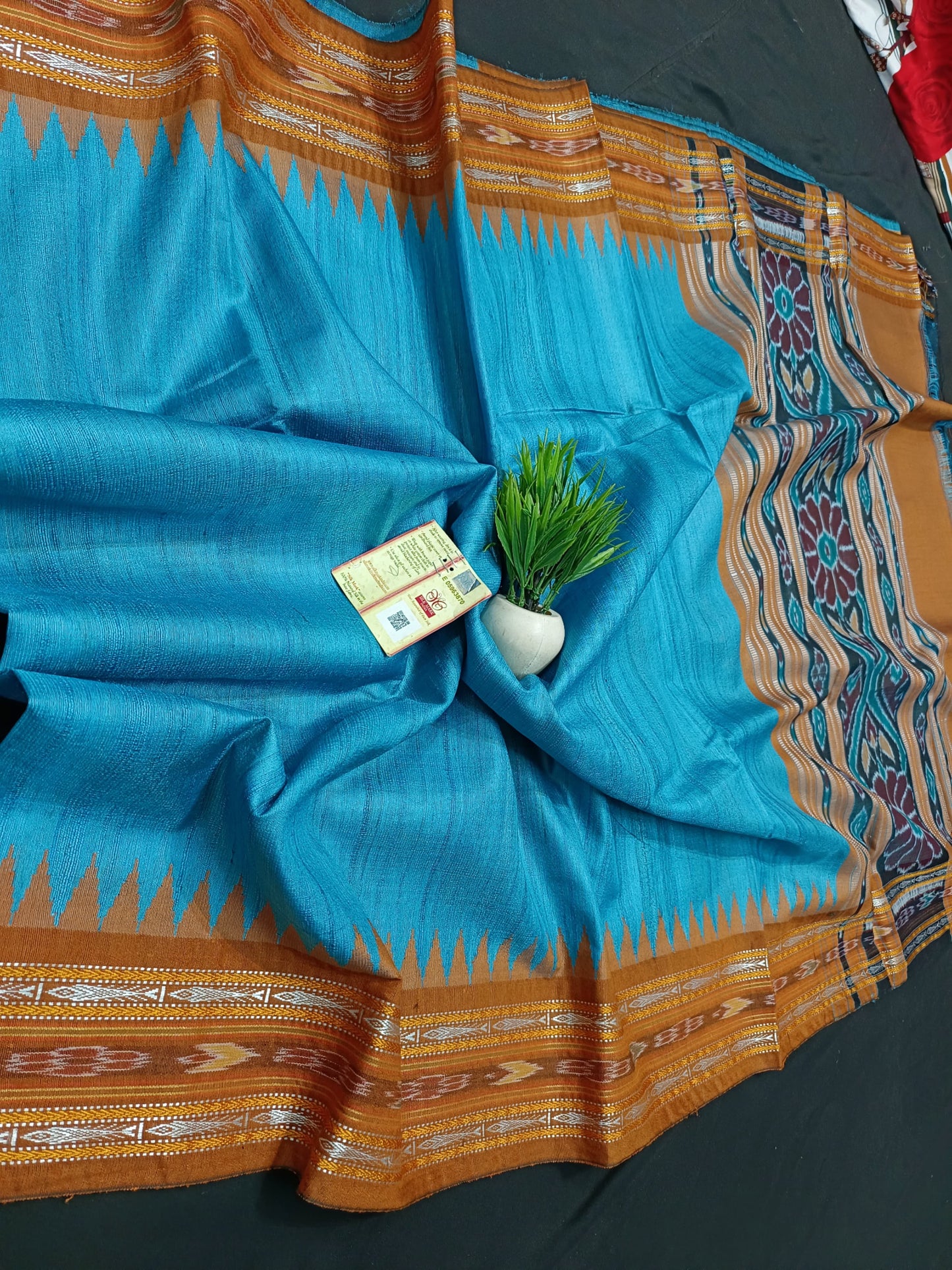 CLEARANCE SALE Elegance Embroidered Handloom Tussar Silk Saree with Ikkat and Vidarbha Temple Border