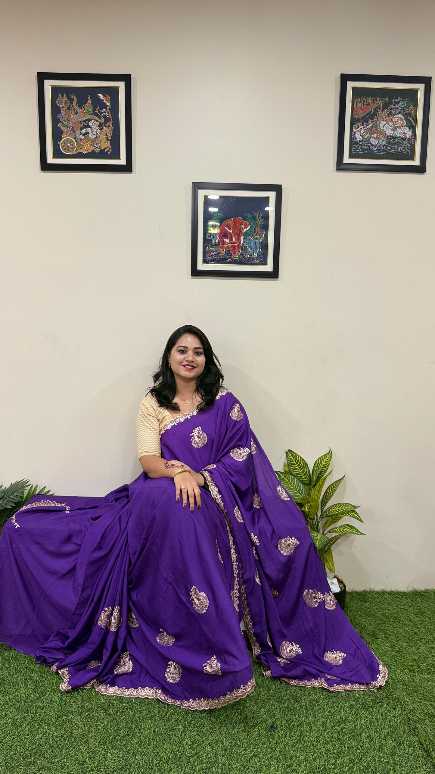 Embroidered Chinnon Fancy Saree