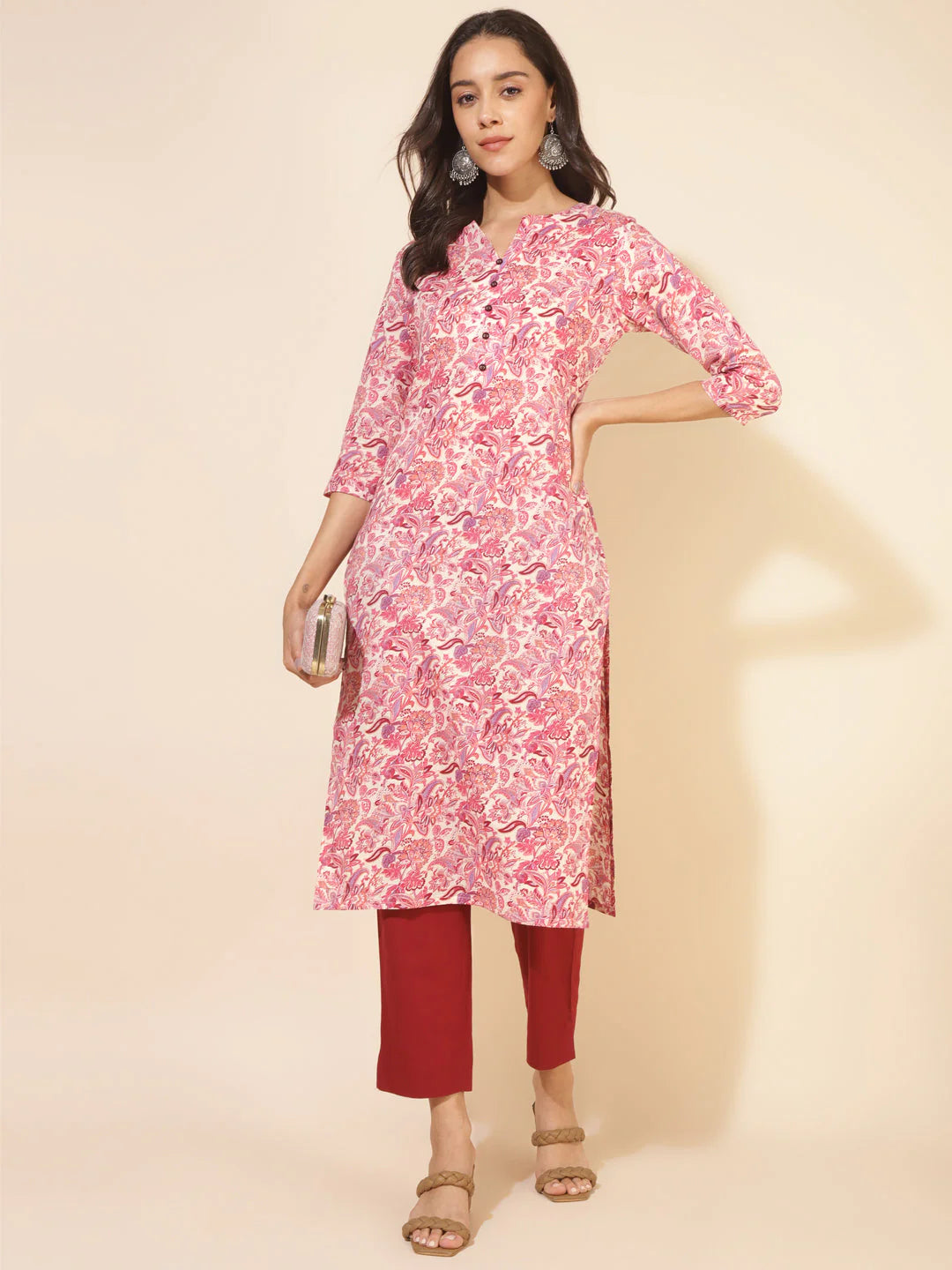 PRINTED KURTI FLORAL PINK MF4365