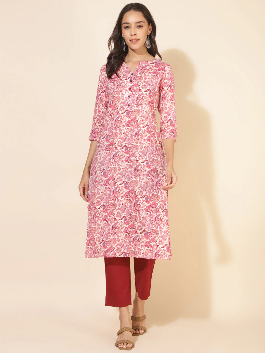 PRINTED KURTI FLORAL PINK MF4365