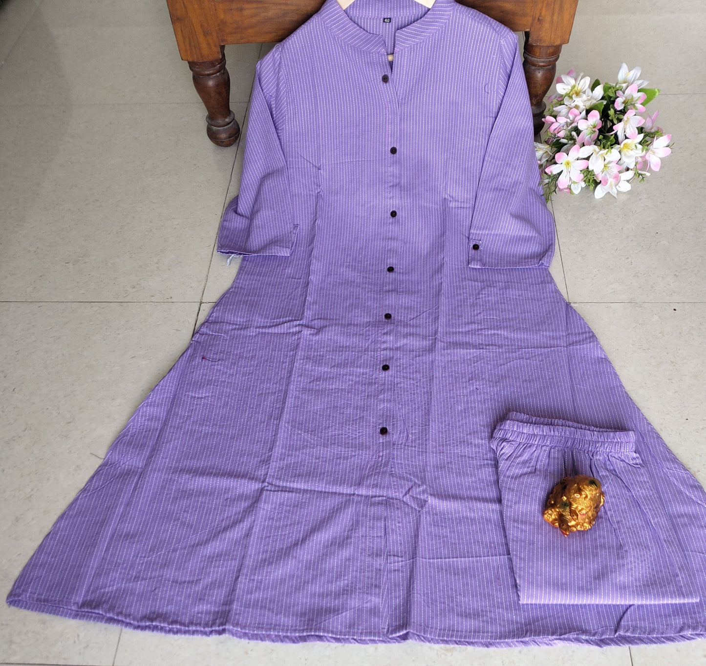 Women's fine cotton A-line kurti pant set with katha work and pocket – ankle-length, M to XXL
