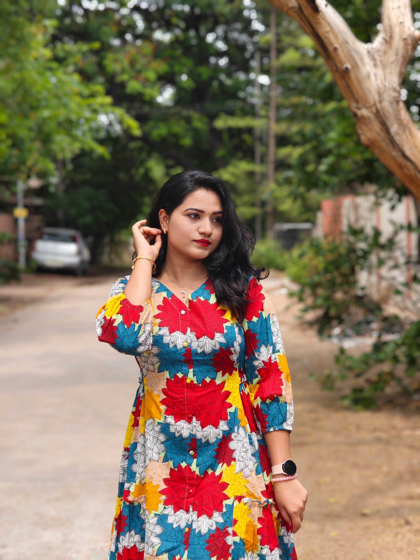 Radiant Blooms Floral Panelled Flared Dress MF4410