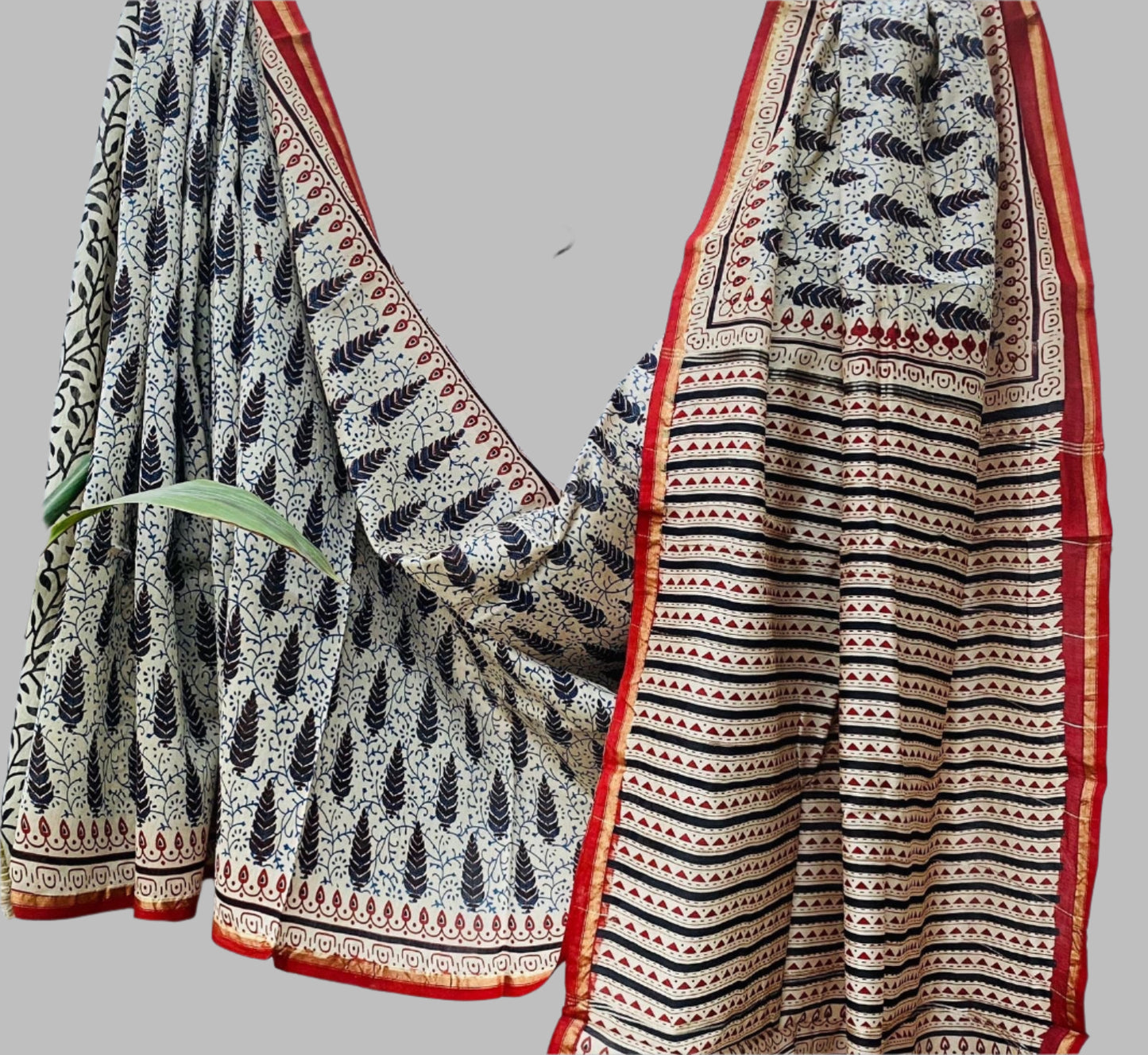 Chanderi Silk Saree with Intricate Handblock Print and Blouse Piece – Traditional Wear for Women