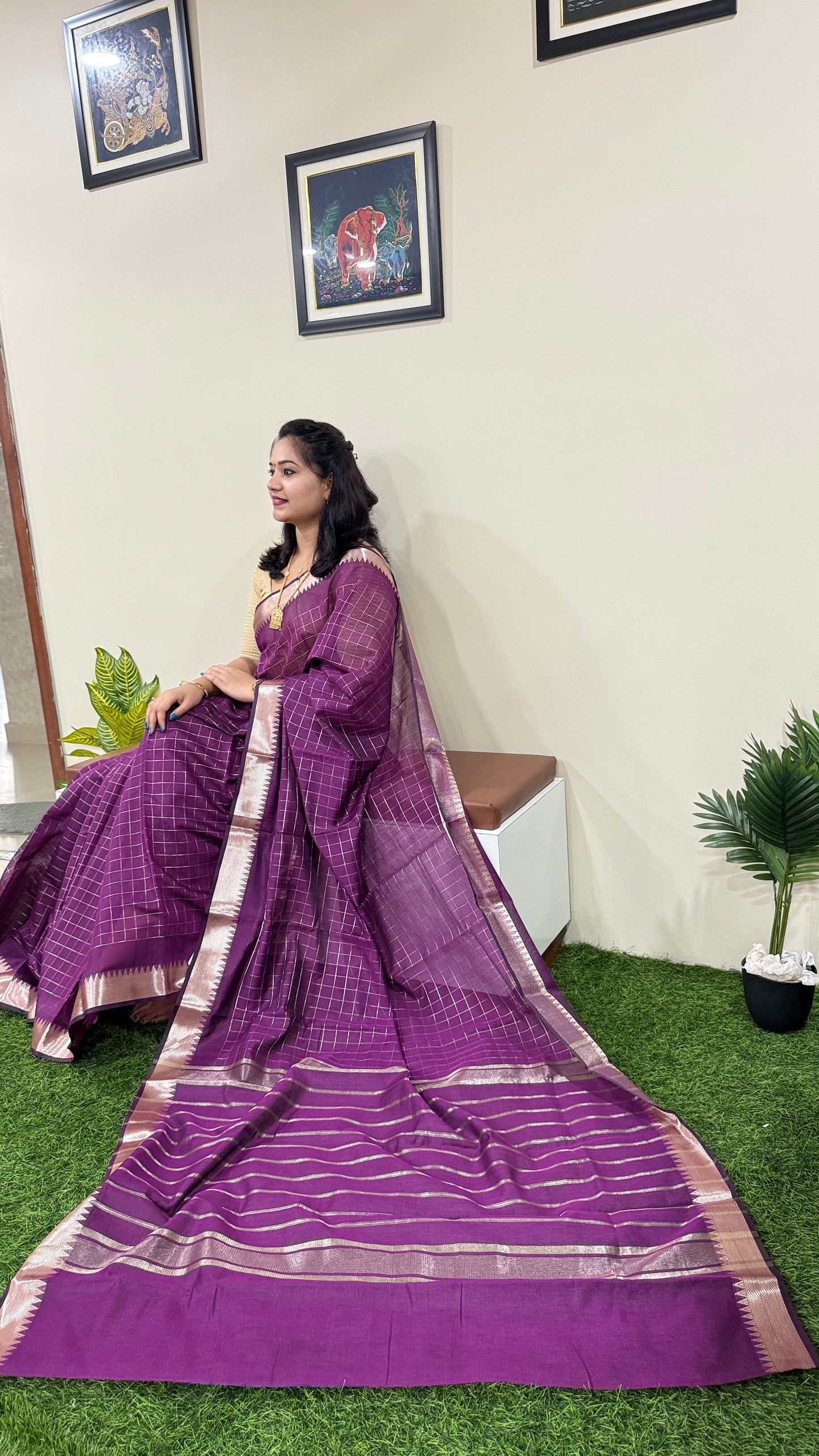 Mangalgiri Check Soft Silk Saree - Semi Tussar Fabric