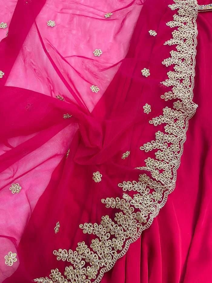 Fuchsia Georgette Embroidered Anarkali Set with Dupatta and Bottom – Sizes S to XL – 4.5m Flare