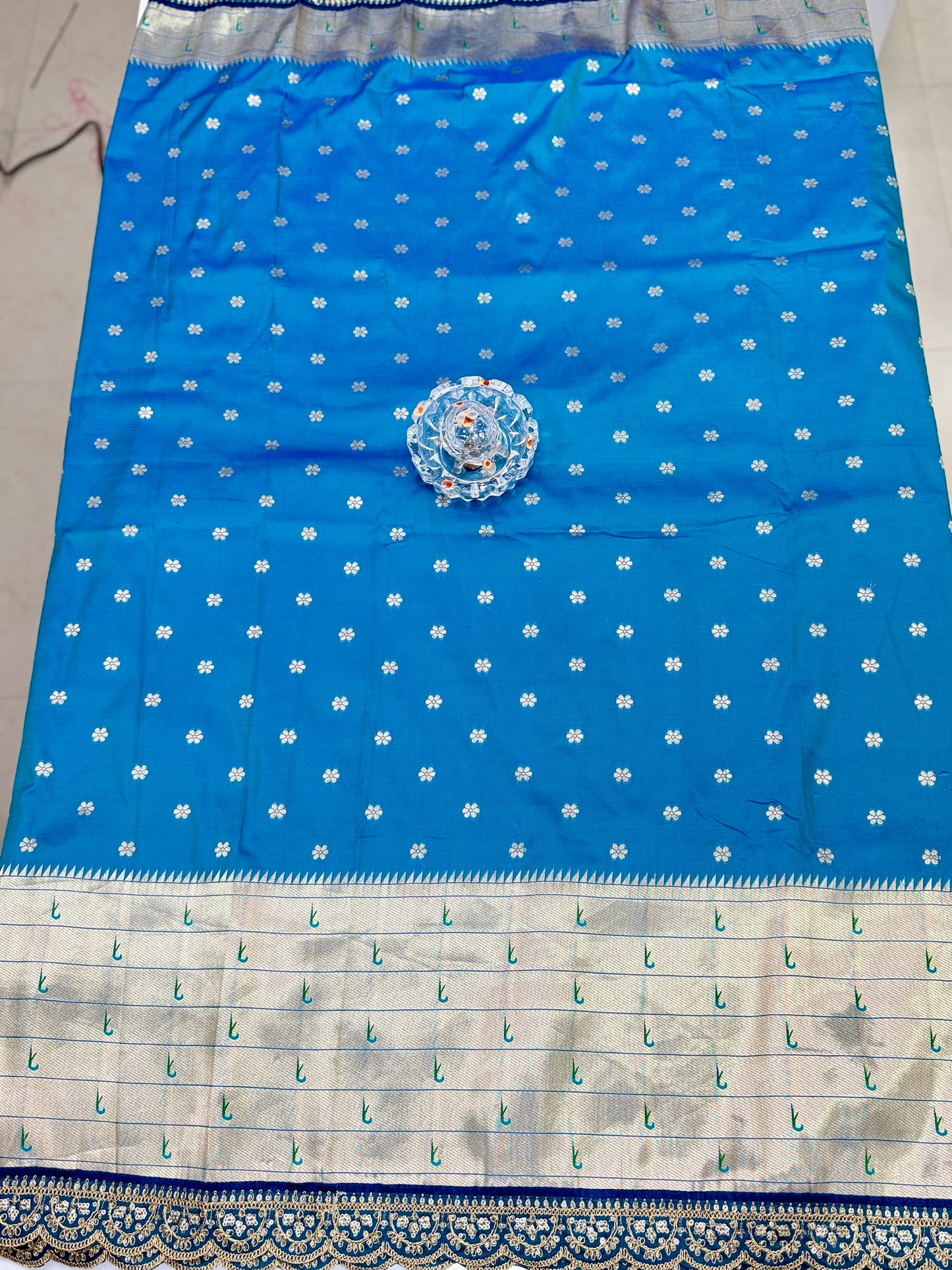 Paithani Lace Border Saree with Parrot Motifs and Contrast Blouse