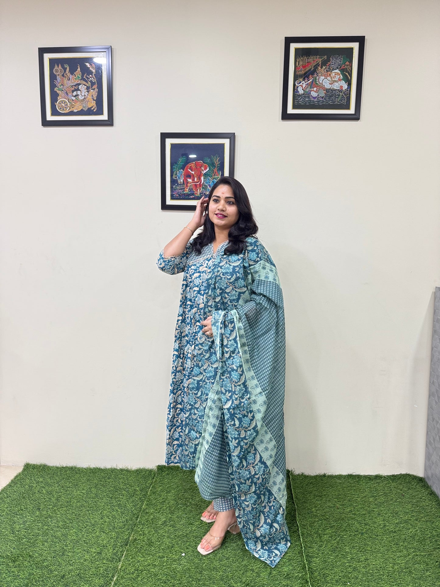 Pure Cotton Aliya Cut Kurti Pant Dupatta Set for Women – Stylish 3-Piece Set – Sizes 36 to 44