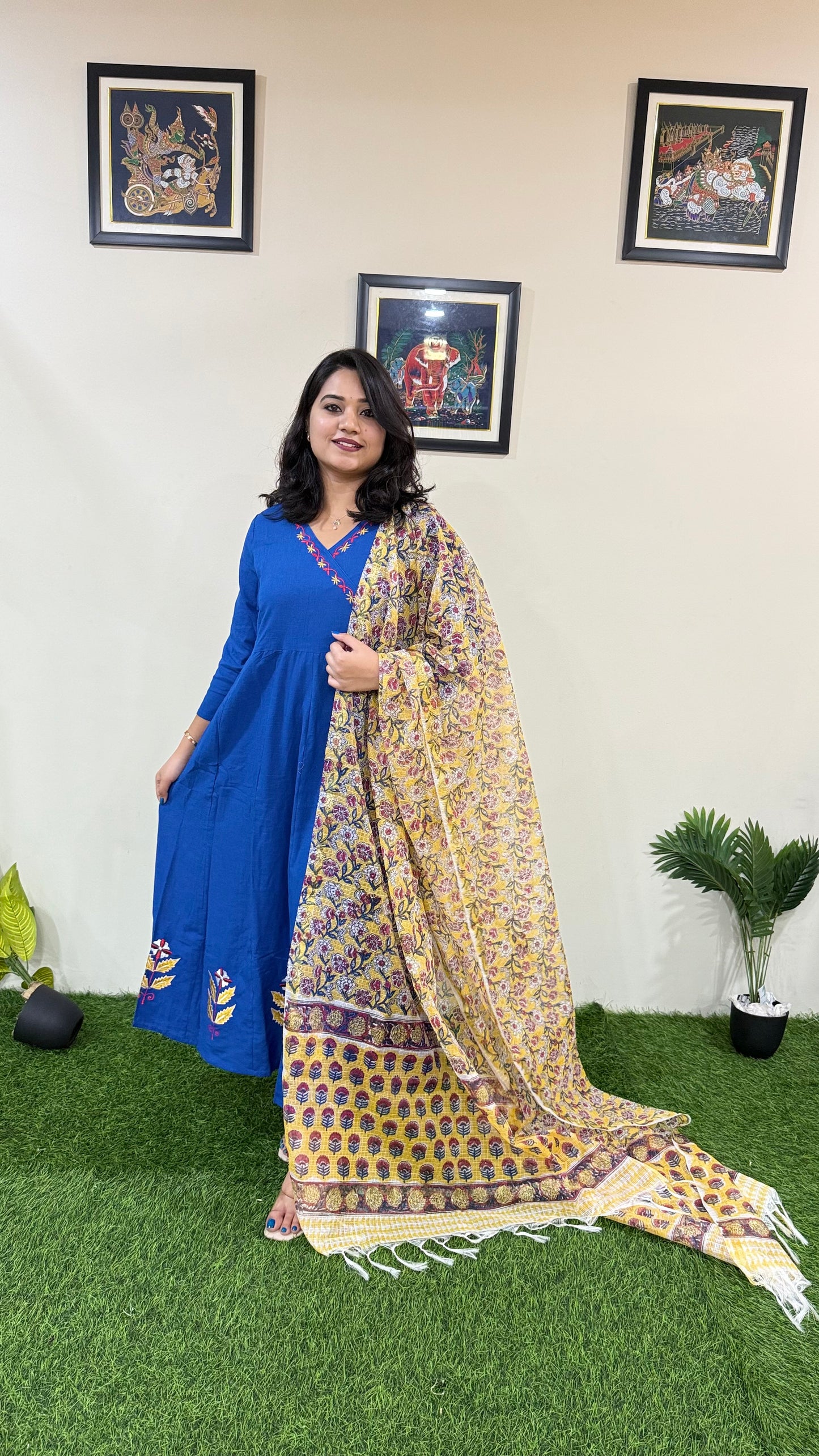 Women's Cotton Anarkali Suit Set with Kota Doriya Dupatta – Sizes 36 to 44