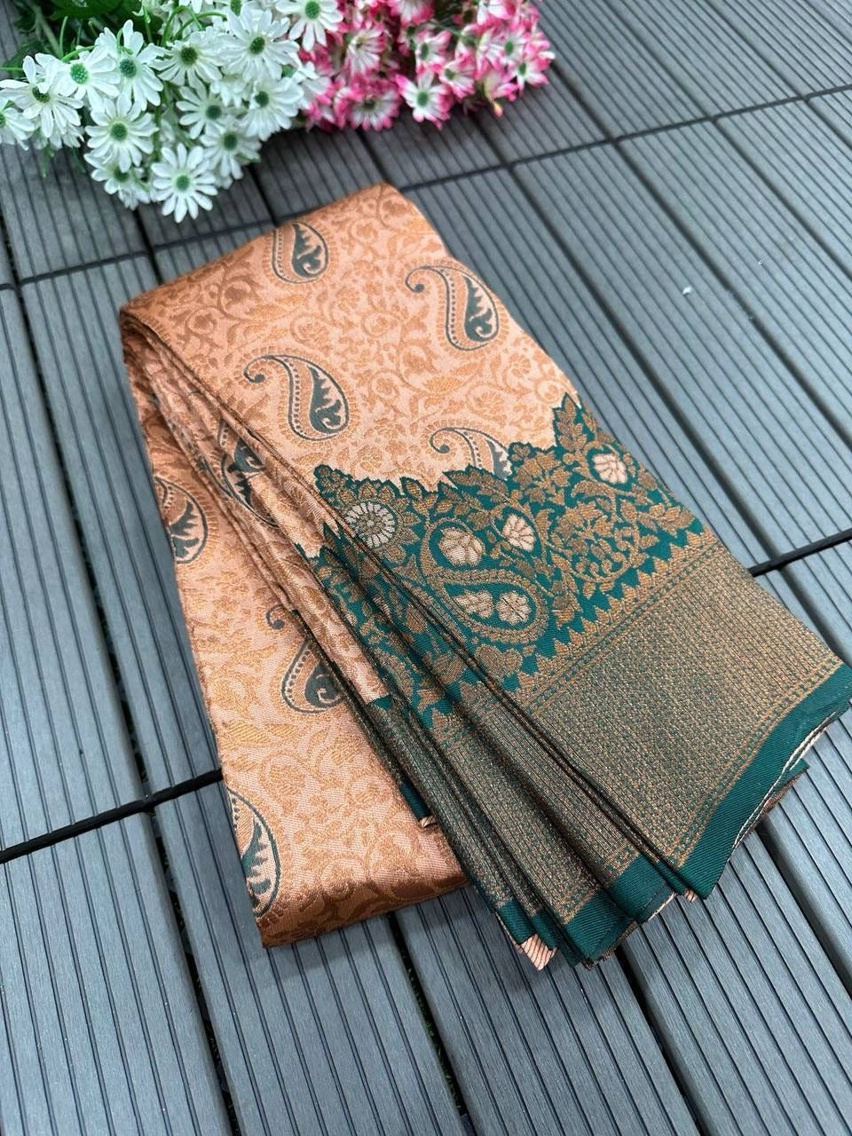 Triple Weaving Zari Tissue Silk Saree