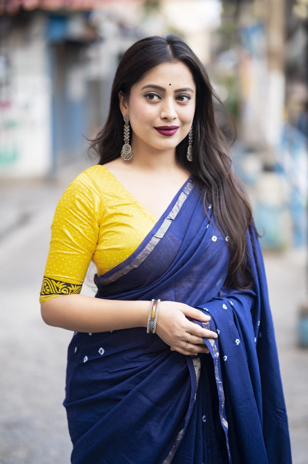 Exquisite Handcrafted Bandhani and Block Print Chanderi Cotton Saree
