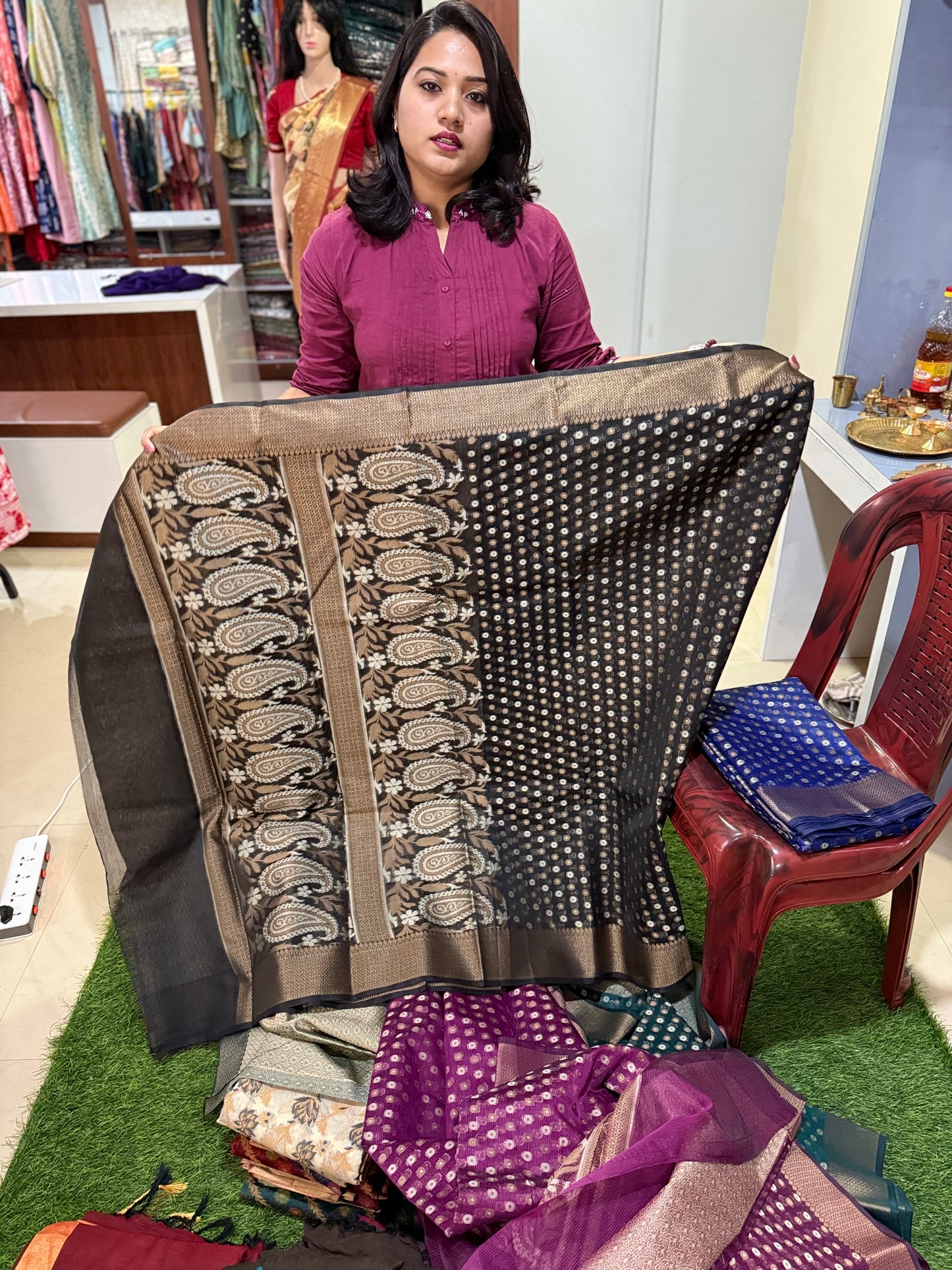 Pure Kota Stripe with Cotton Work Saree