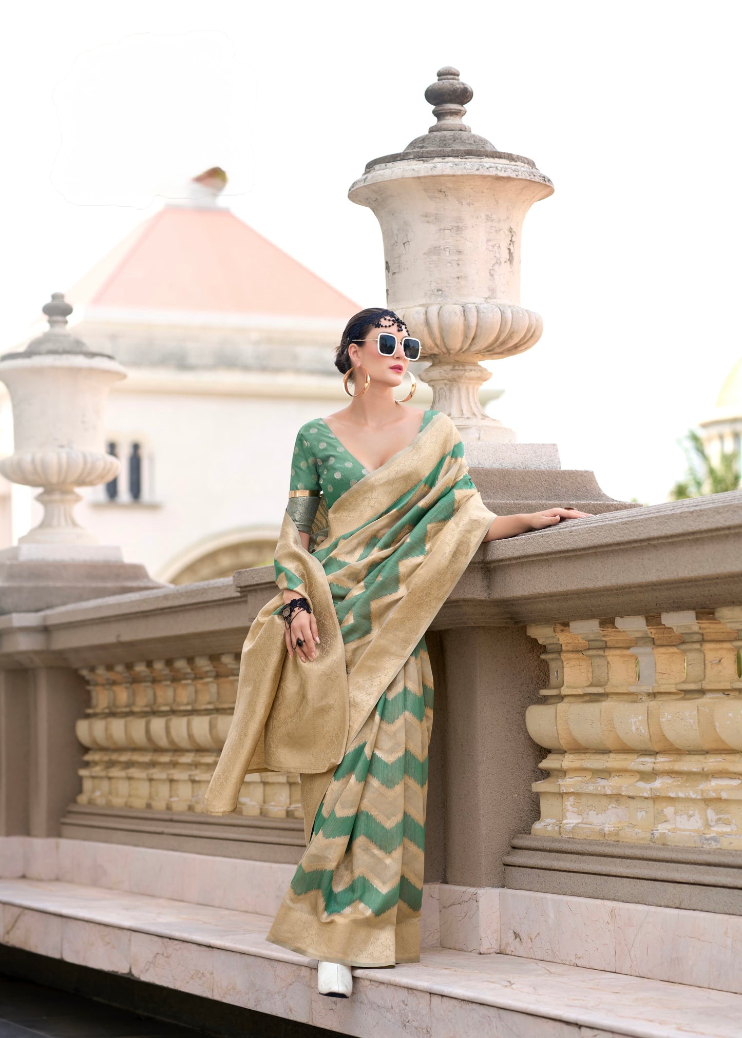 cotton linen silk saree with zigzag design and blouse – festive wear for women
