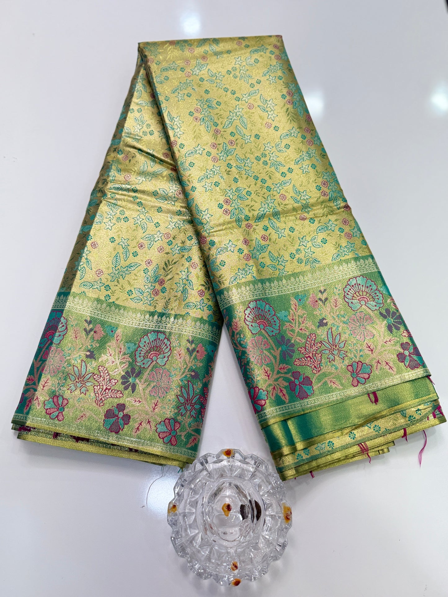 Dharmavaram Style Silk Saree with Zari Floral Weaving and Grand Pallu – Traditional Wedding Saree