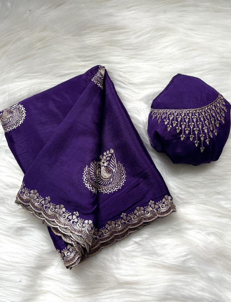 Embroidered Chinnon Fancy Saree
