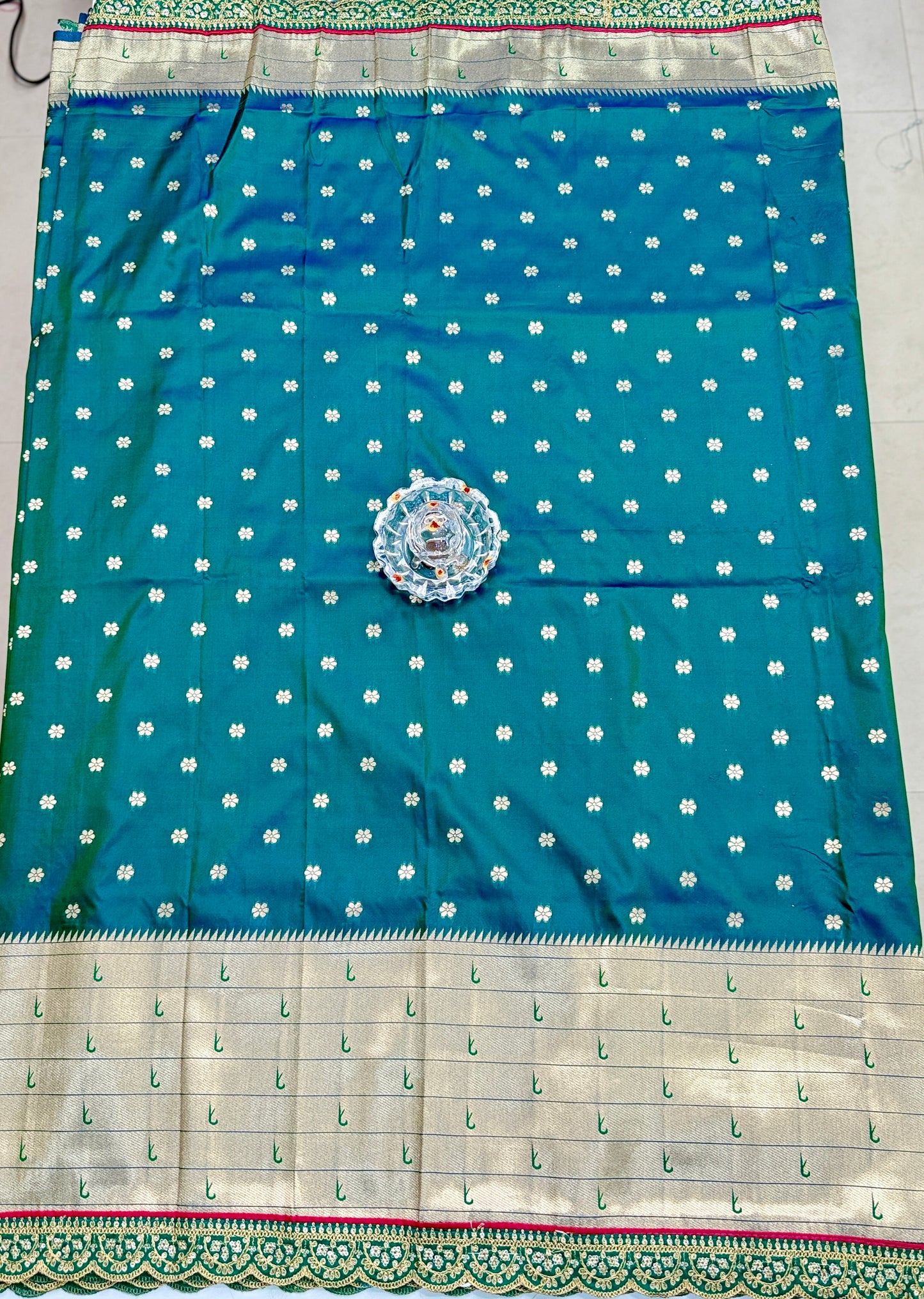Paithani Lace Border Saree with Parrot Motifs and Contrast Blouse