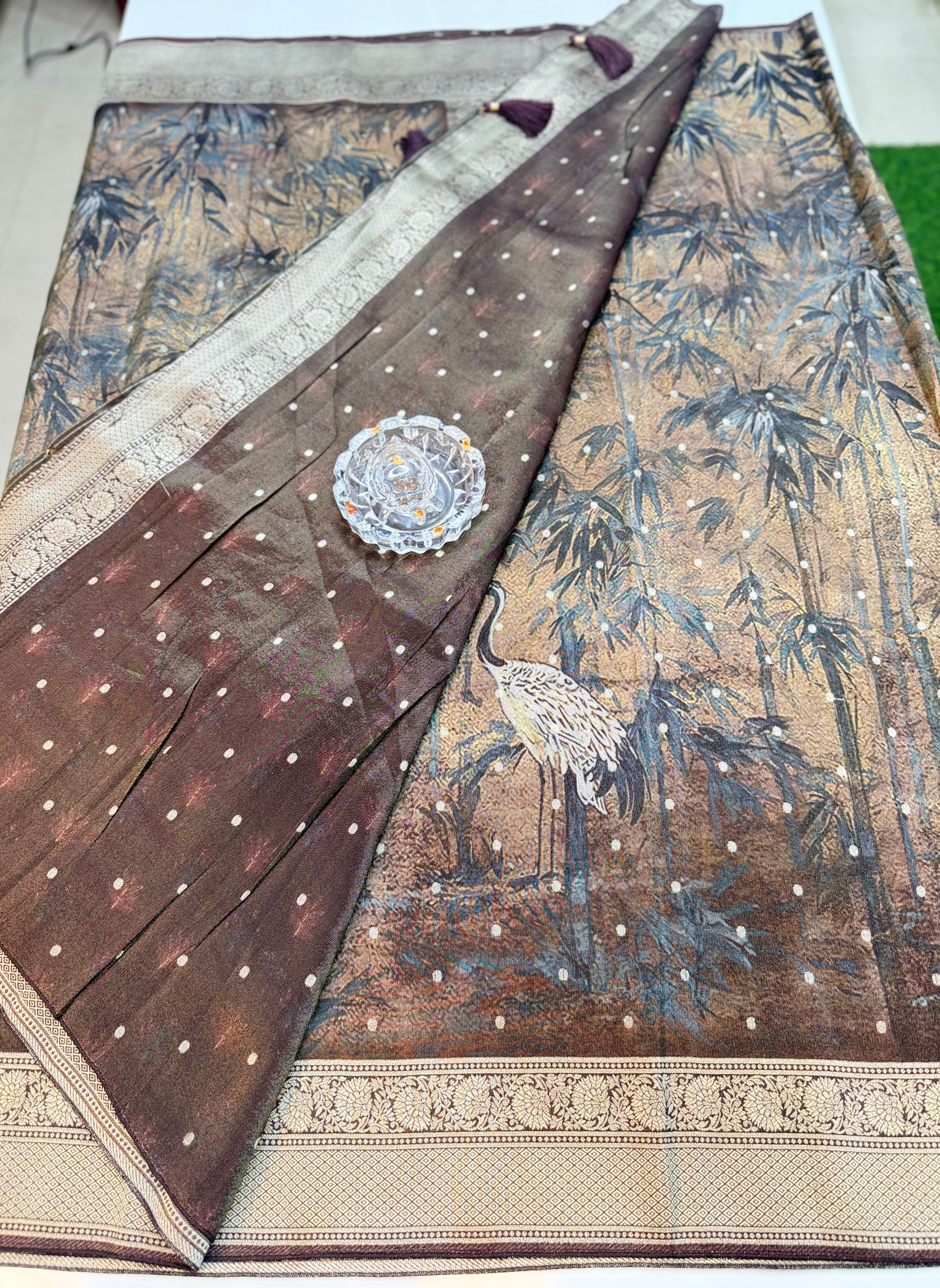 Tissue Zari Silk Saree with Digital Print and Woven Border – Premium Festive and Wedding Saree for Women