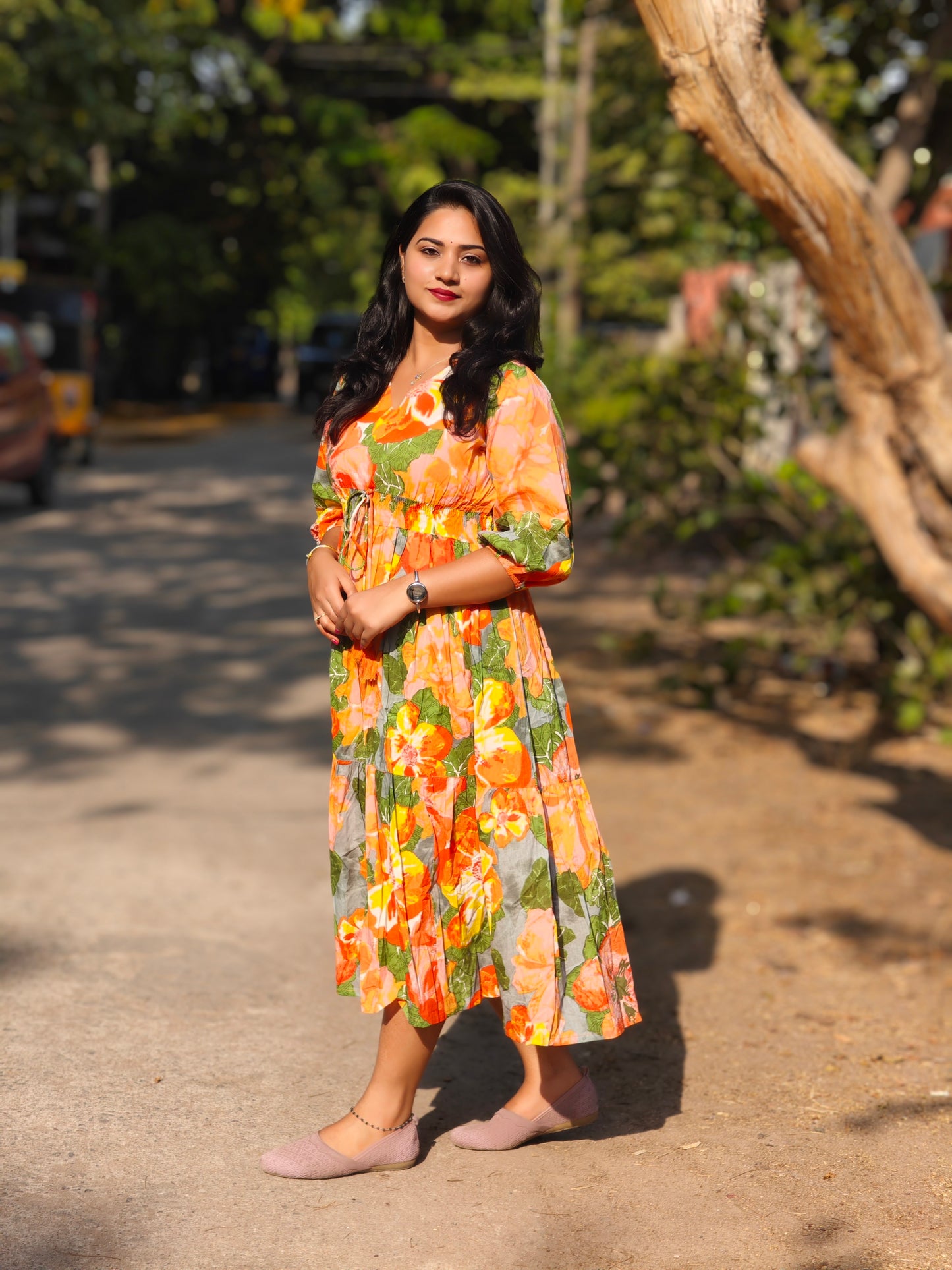 Multicolor Cotton Floral Fit & Flare Dress 101JAA