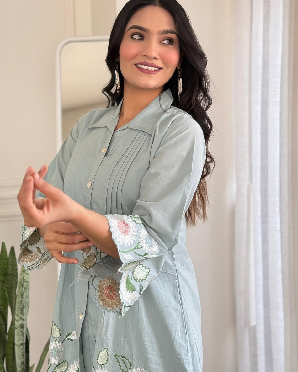 Mani’s Fashions – Embroidered Cotton Kurta Pant Set