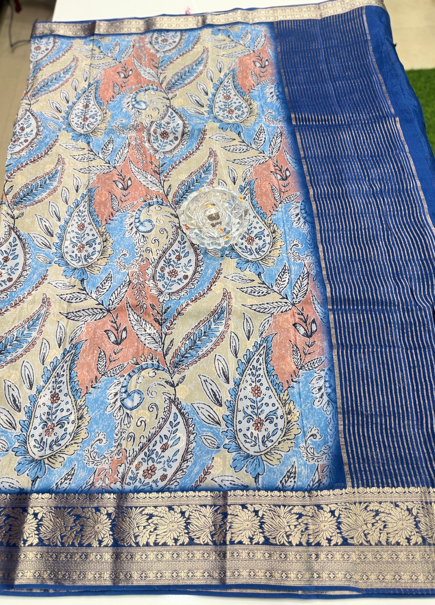 Printed H.O. Silk Saree with Floral and Paisley Design and Zari Border – Premium Festive Saree for Women
