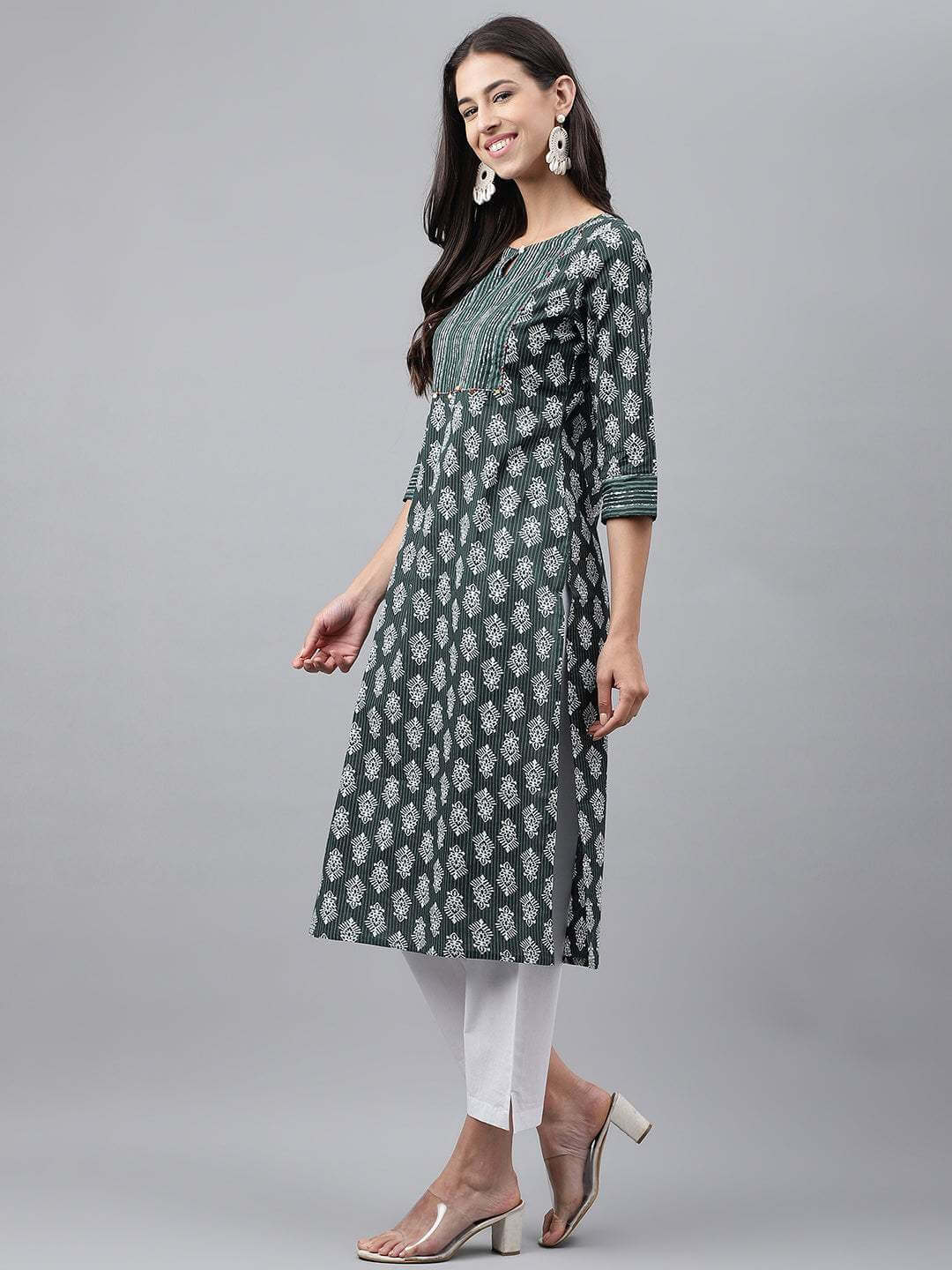 DARK GREEN STRAIGHT PREMIUM KURTI 4162