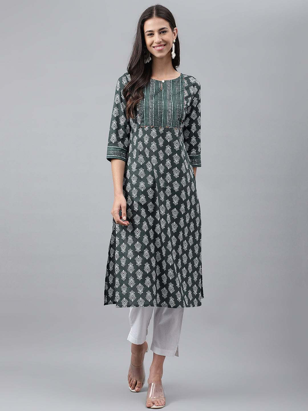DARK GREEN STRAIGHT PREMIUM KURTI 4162