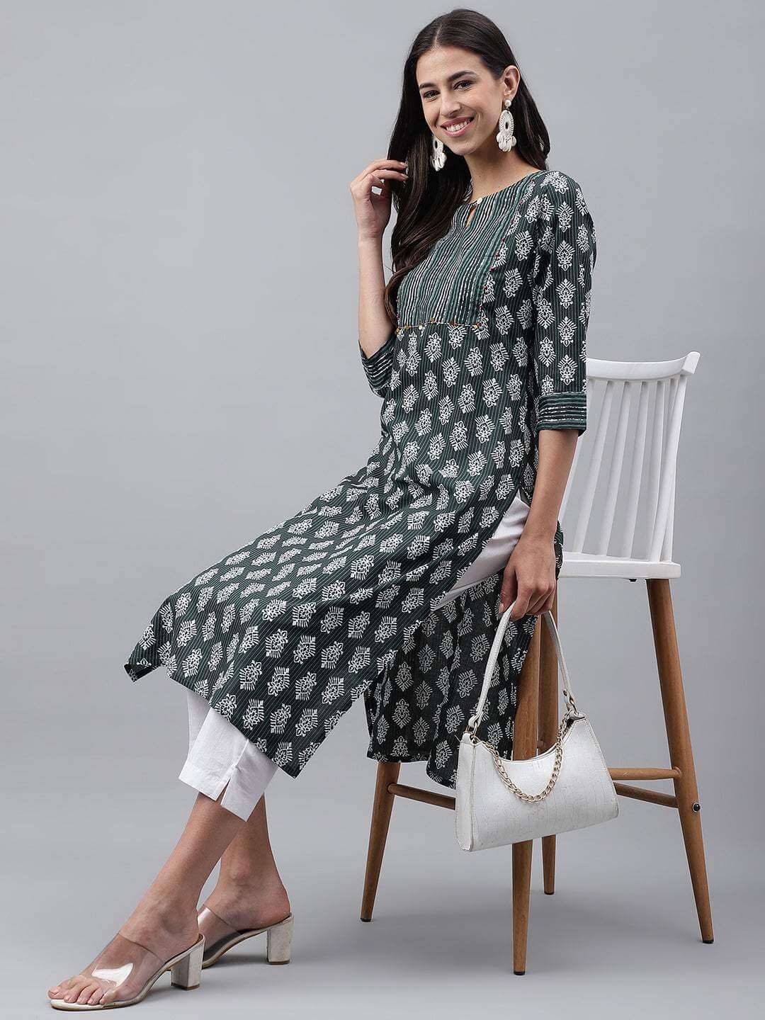 DARK GREEN STRAIGHT PREMIUM KURTI 4162