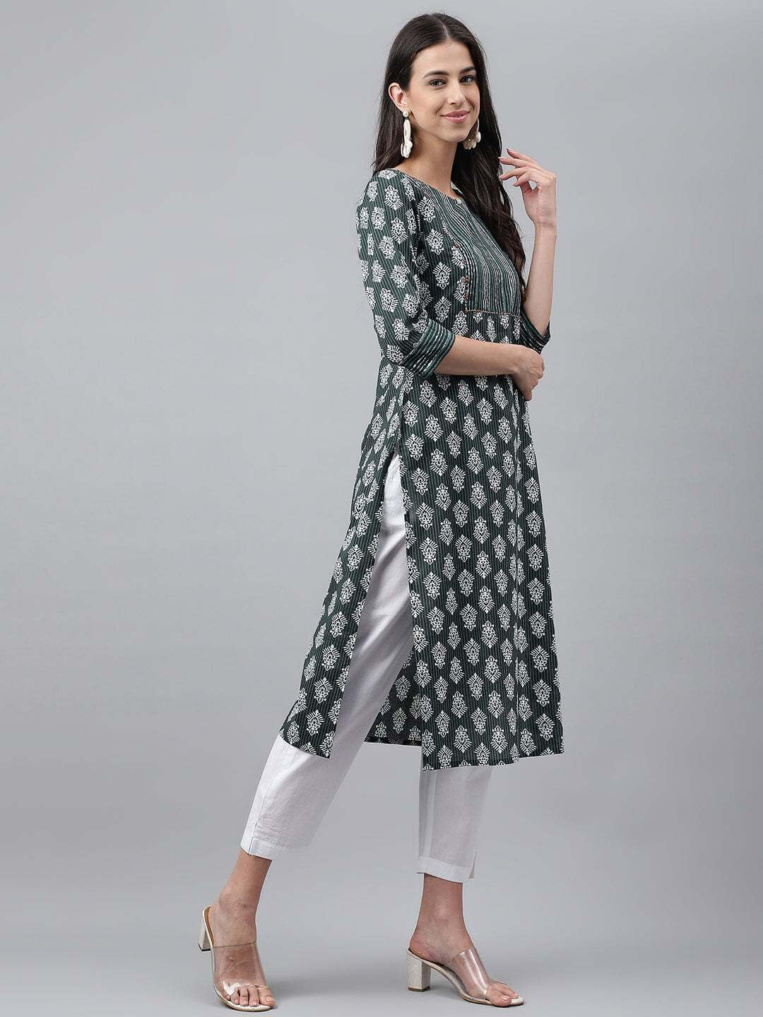 DARK GREEN STRAIGHT PREMIUM KURTI 4162