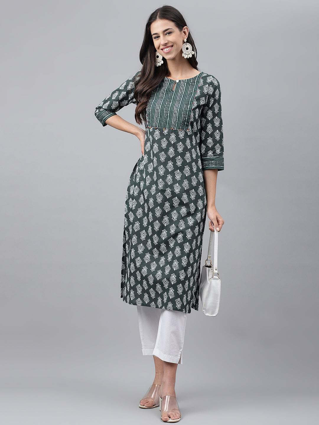 DARK GREEN STRAIGHT PREMIUM KURTI 4162