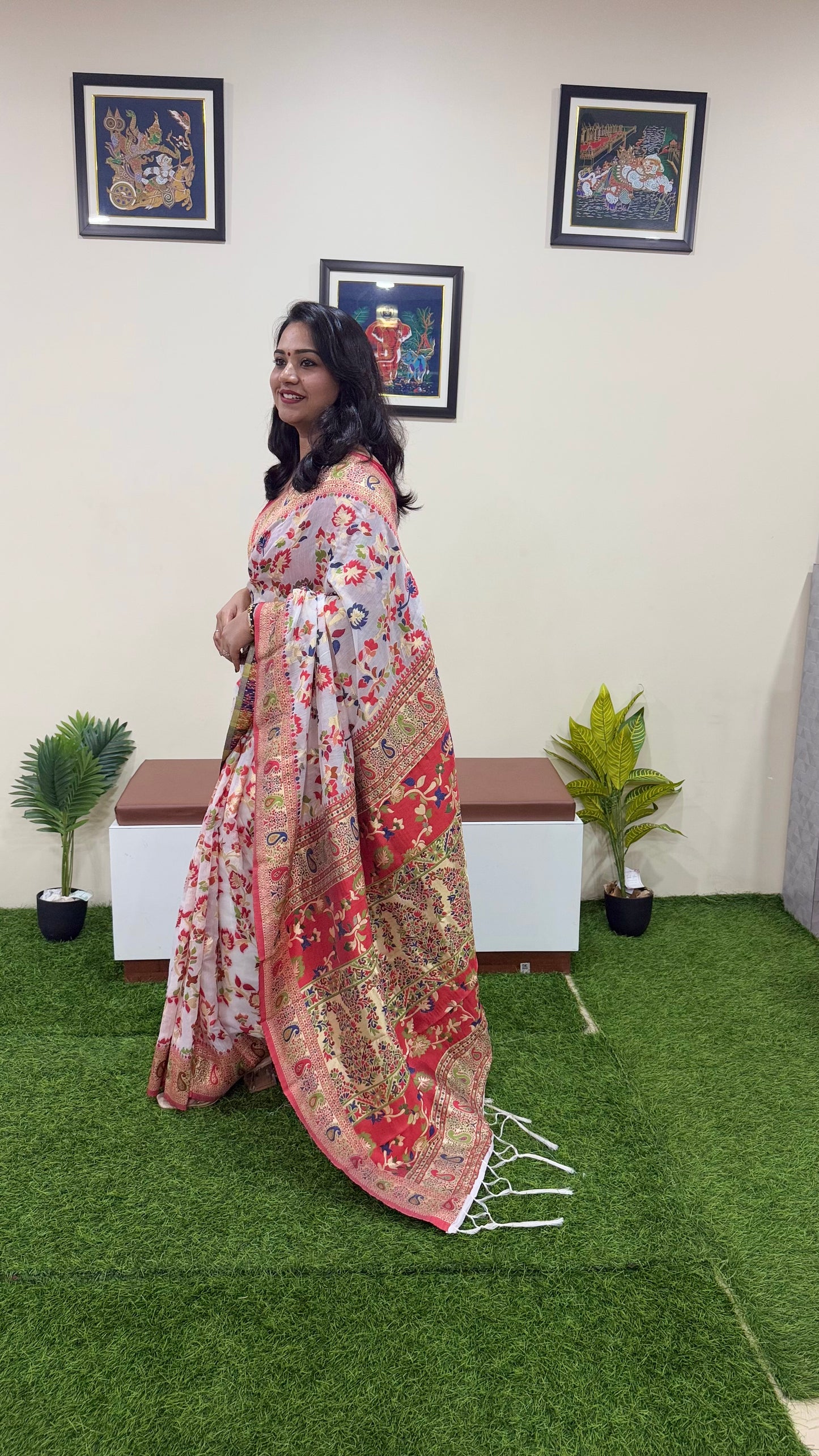Semi Chanderi Pashmina Saree code 311