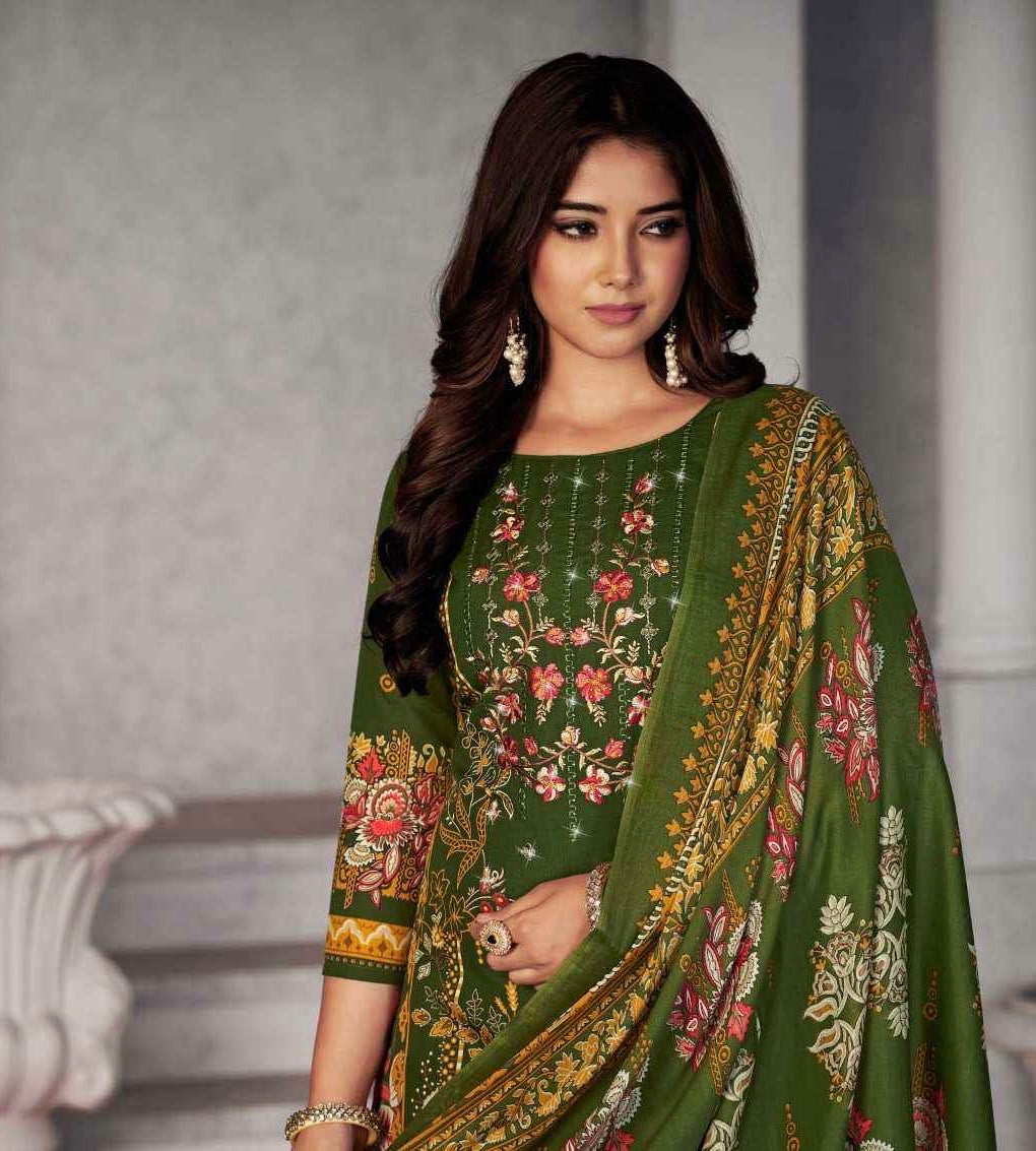 Soft Cotton Dress Material with Embroidery and Swarovski Work