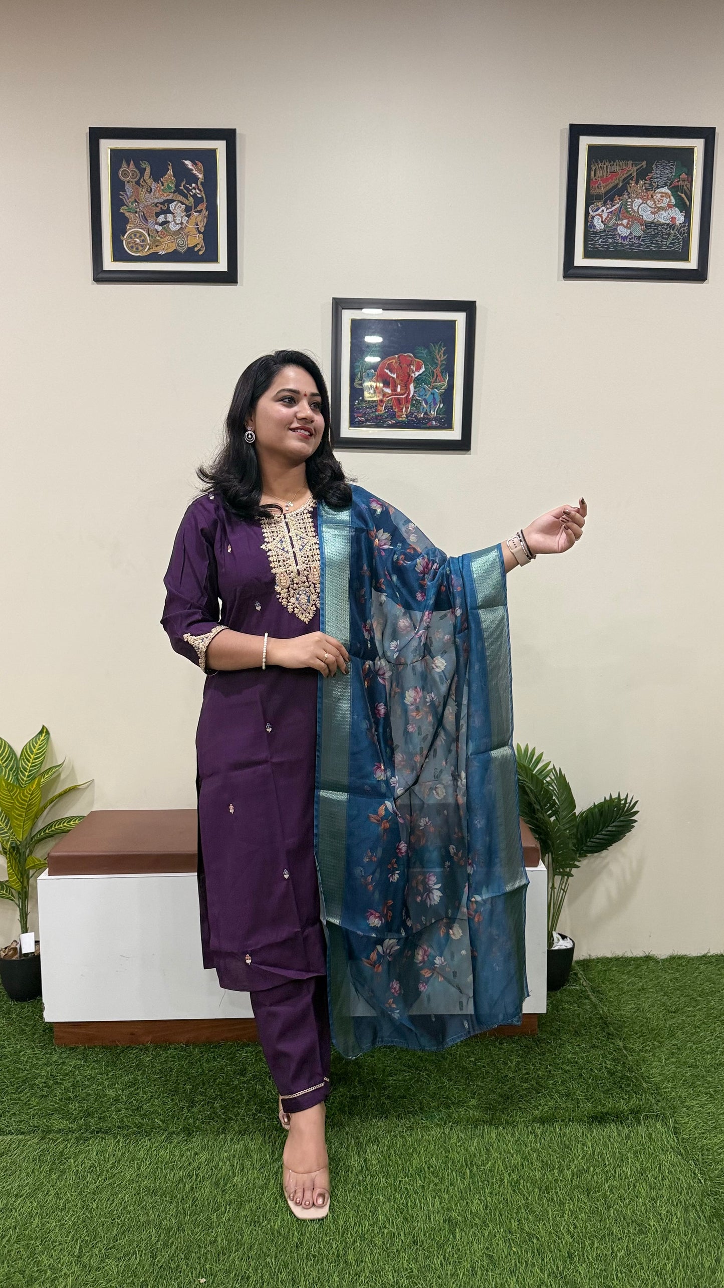 Vertican Silk Straight Cut Kurta Pant Dupatta Set with Organza Digital Print Dupatta – Sizes XL to 3XL
